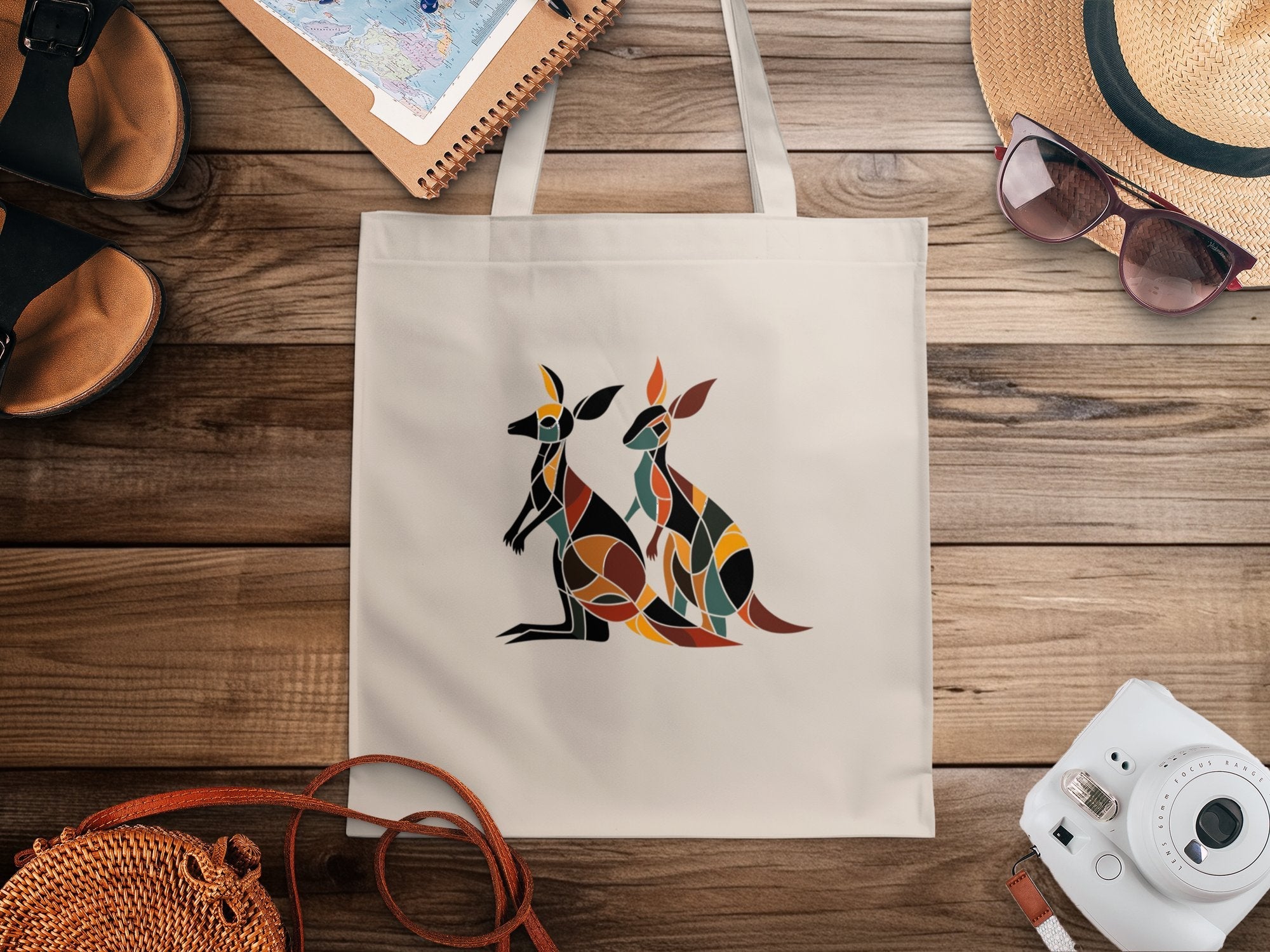 Stained Glass Kangaroo Art Tote Bag, Unique Australian Animal Design, Colorful Kangaroo Print, Reusable Tote Bag, Eco - Friendly Gift - Craig Michael Design