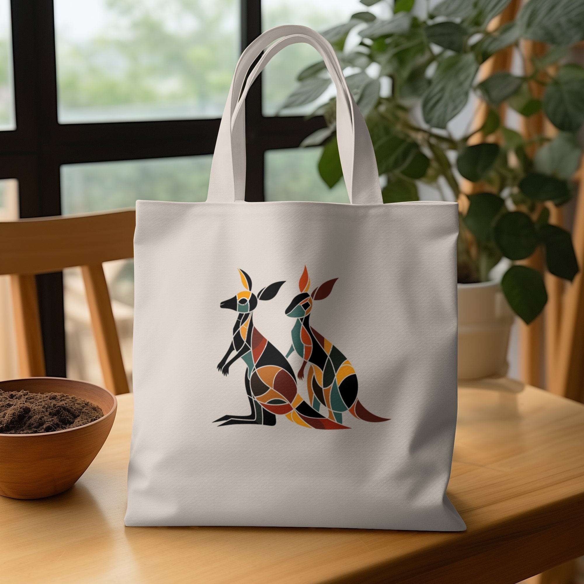 Stained Glass Kangaroo Art Tote Bag, Unique Australian Animal Design, Colorful Kangaroo Print, Reusable Tote Bag, Eco - Friendly Gift - Craig Michael Design