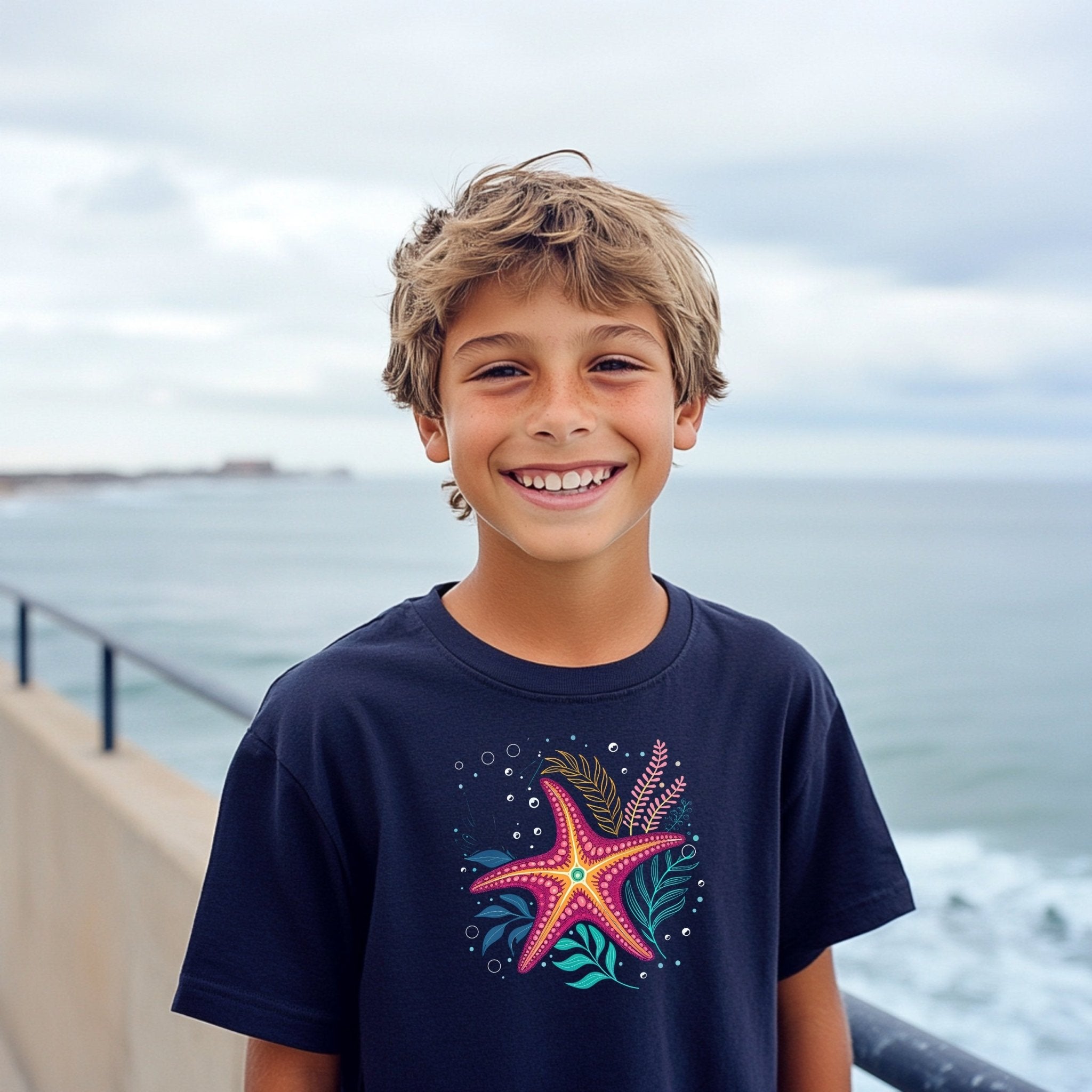 Starfish Art T-Shirt, Colorful Sea Life Tee, Kids Ocean Shirt, Marine Life Graphic Tee, Fun Underwater Design, Youth Summer Shirt - Craig Michael Design