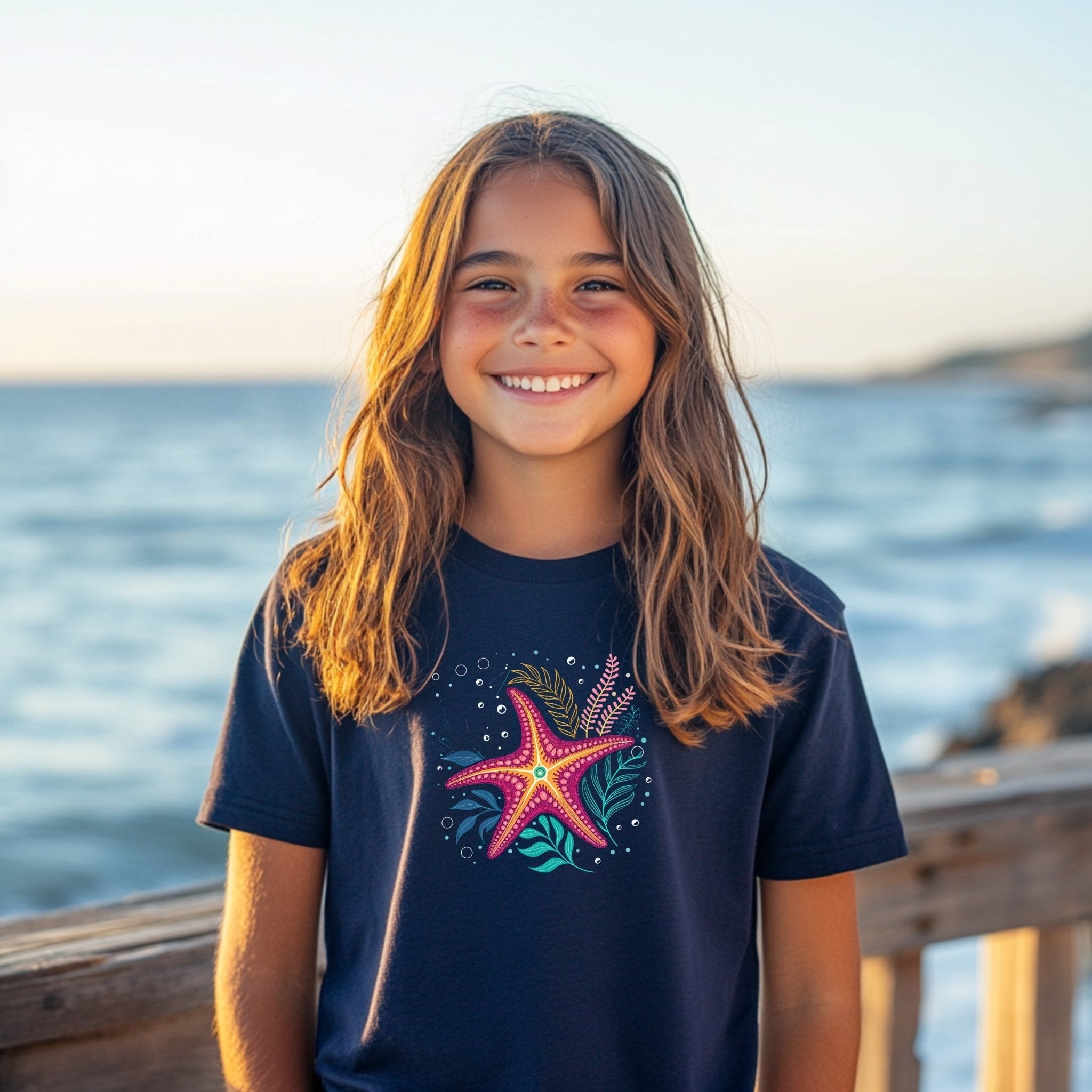 Starfish Art T-Shirt, Colorful Sea Life Tee, Kids Ocean Shirt, Marine Life Graphic Tee, Fun Underwater Design, Youth Summer Shirt - Craig Michael Design