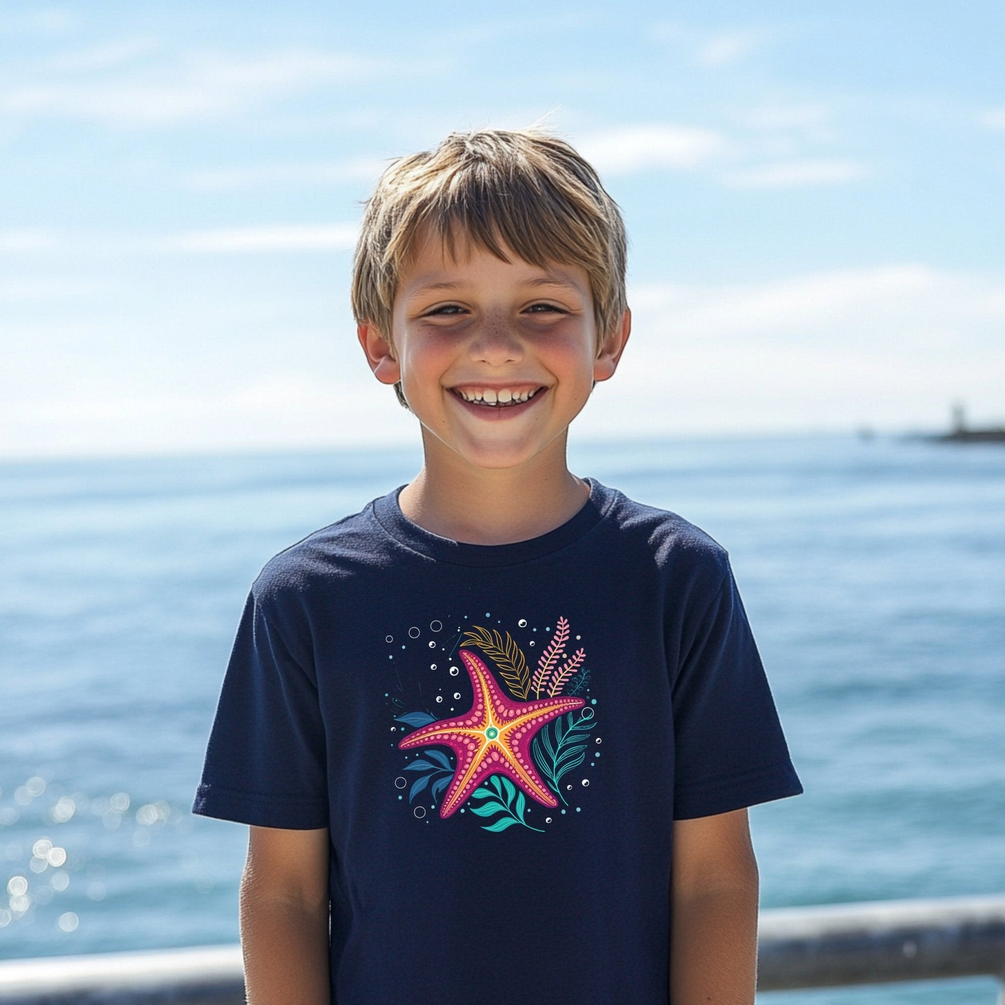 Starfish Art T-Shirt, Colorful Sea Life Tee, Kids Ocean Shirt, Marine Life Graphic Tee, Fun Underwater Design, Youth Summer Shirt - Craig Michael Design