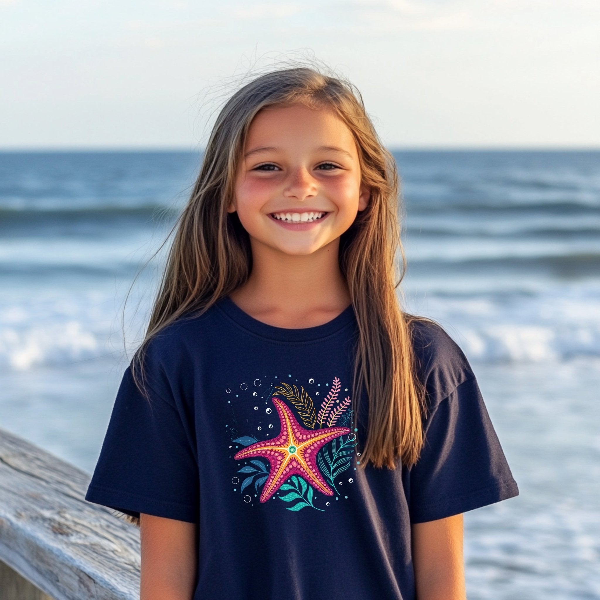 Starfish Art T-Shirt, Colorful Sea Life Tee, Kids Ocean Shirt, Marine Life Graphic Tee, Fun Underwater Design, Youth Summer Shirt - Craig Michael Design