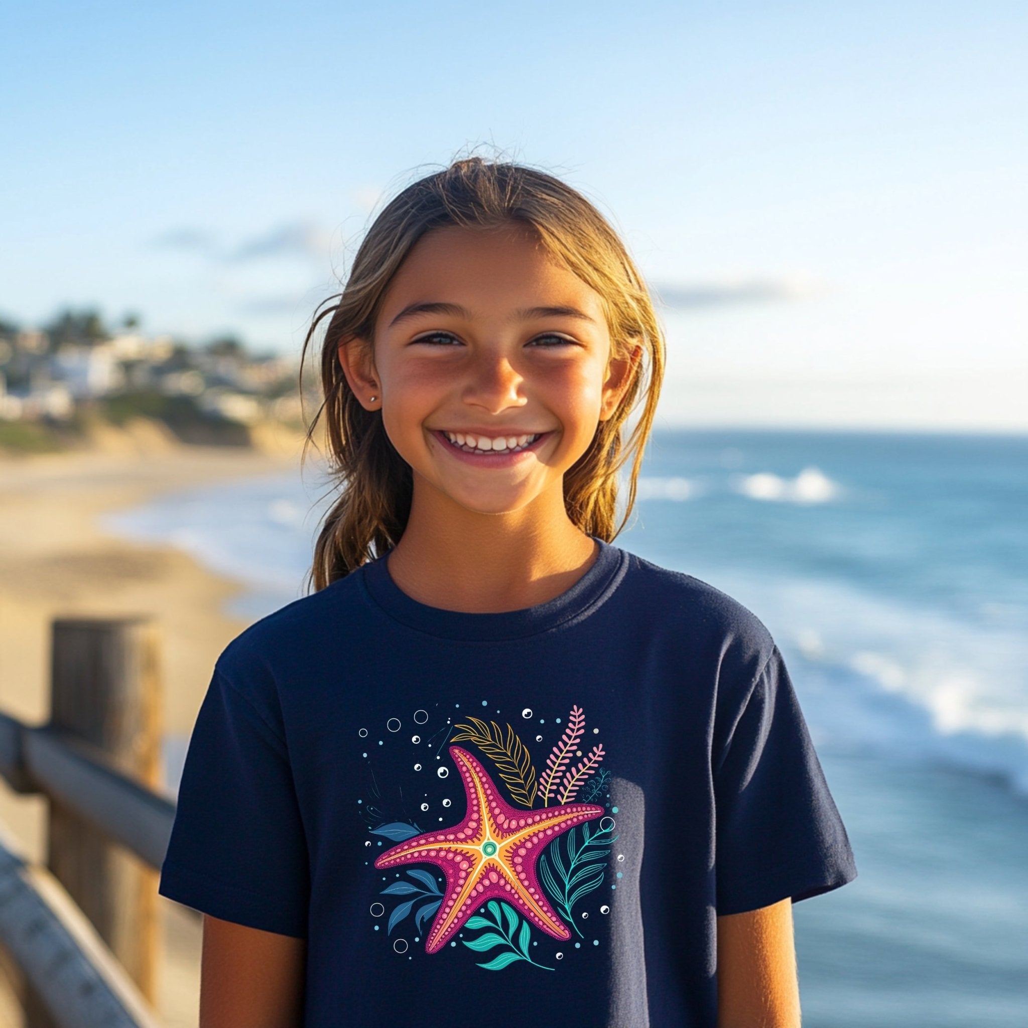 Starfish Art T-Shirt, Colorful Sea Life Tee, Kids Ocean Shirt, Marine Life Graphic Tee, Fun Underwater Design, Youth Summer Shirt - Craig Michael Design