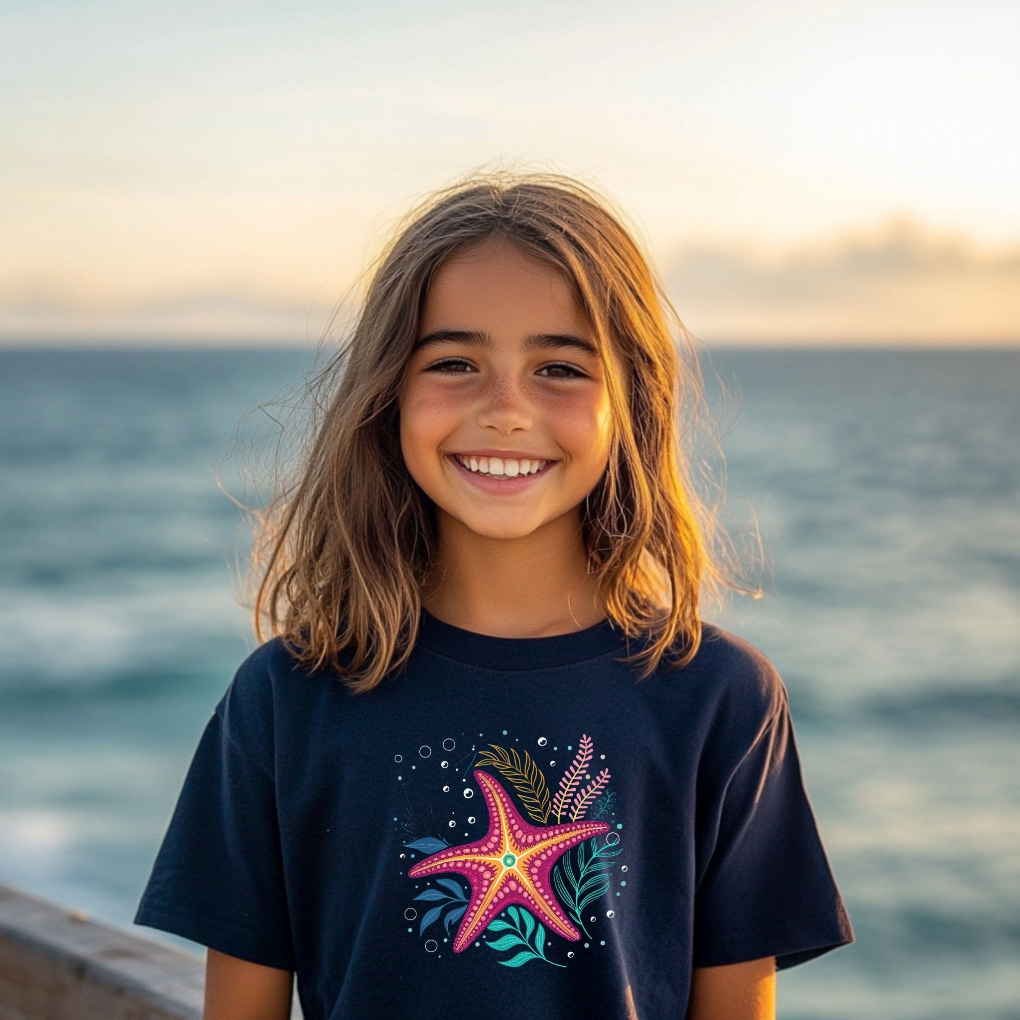 Starfish Art T-Shirt, Colorful Sea Life Tee, Kids Ocean Shirt, Marine Life Graphic Tee, Fun Underwater Design, Youth Summer Shirt - Craig Michael Design