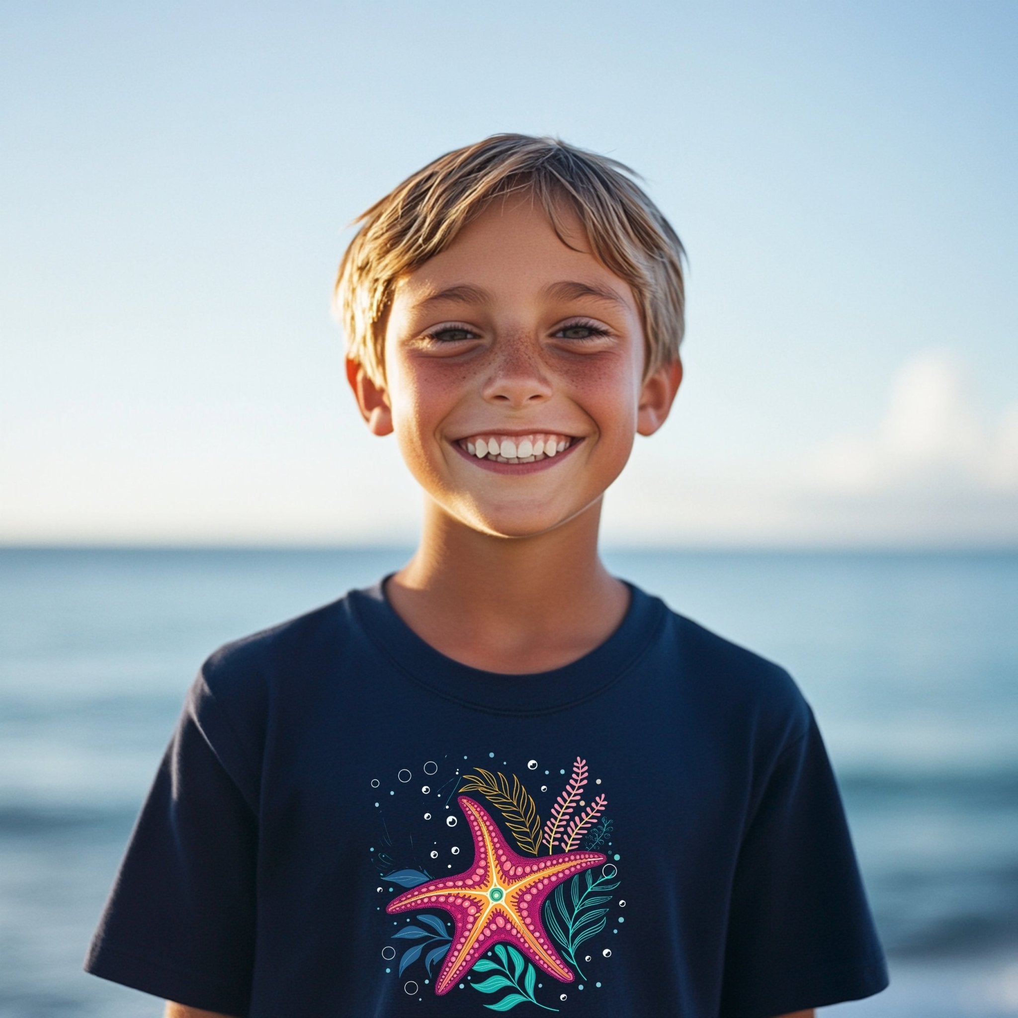 Starfish Art T-Shirt, Colorful Sea Life Tee, Kids Ocean Shirt, Marine Life Graphic Tee, Fun Underwater Design, Youth Summer Shirt - Craig Michael Design