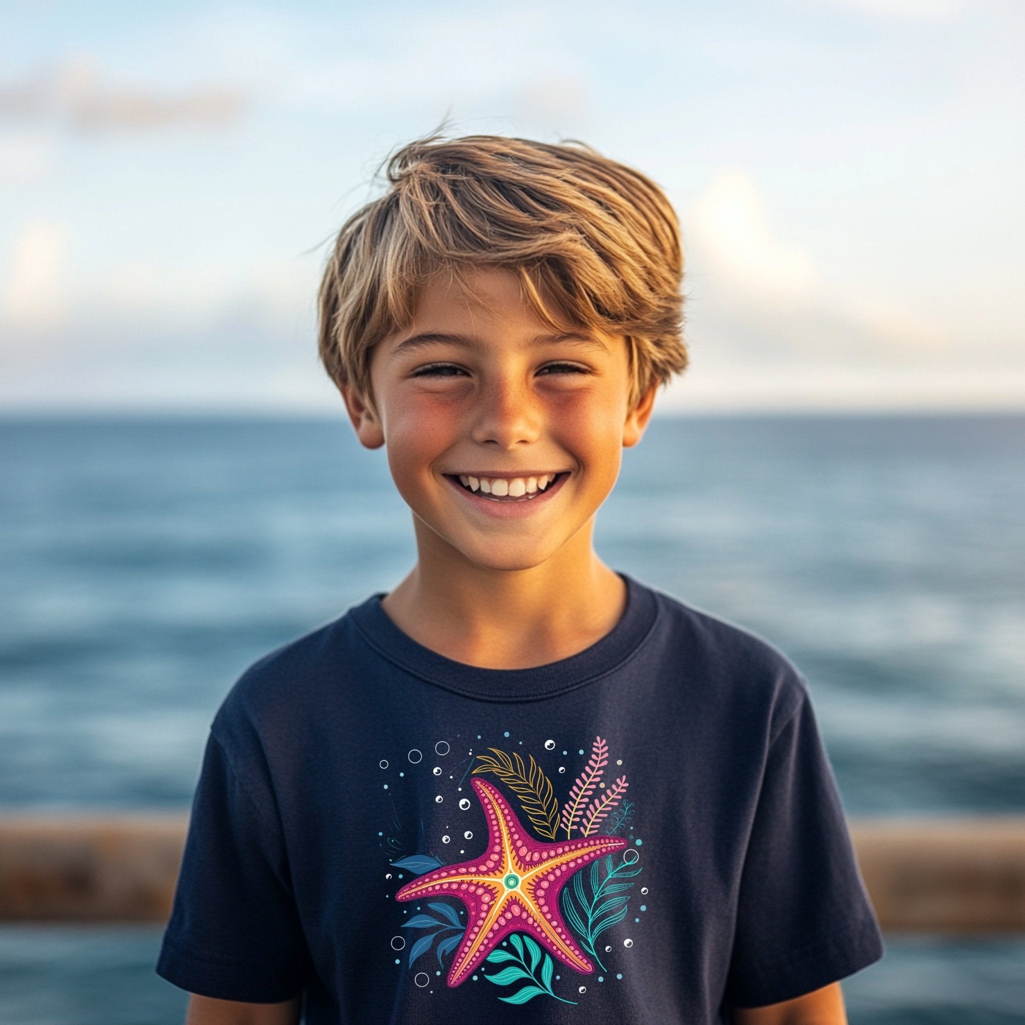 Starfish Art T-Shirt, Colorful Sea Life Tee, Kids Ocean Shirt, Marine Life Graphic Tee, Fun Underwater Design, Youth Summer Shirt - Craig Michael Design