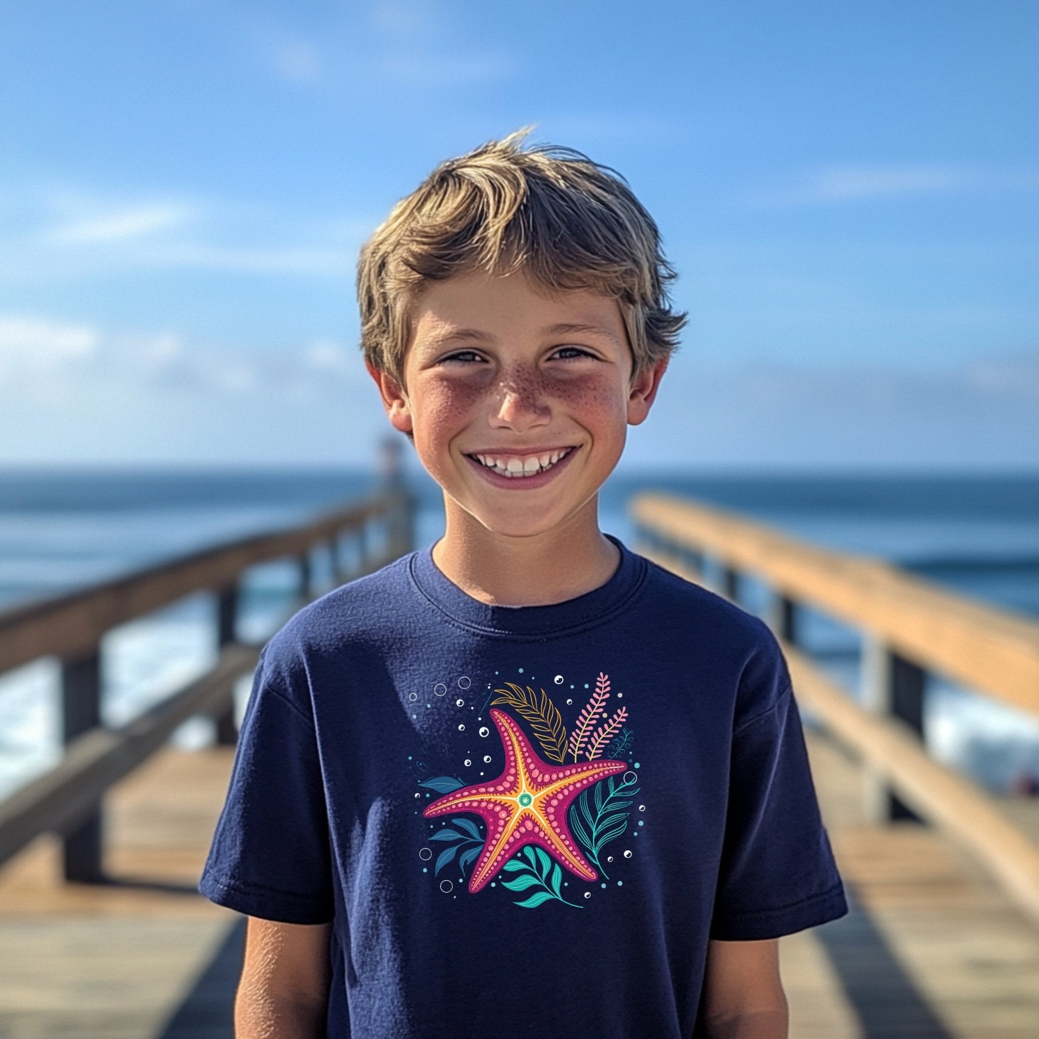 Starfish Art T-Shirt, Colorful Sea Life Tee, Kids Ocean Shirt, Marine Life Graphic Tee, Fun Underwater Design, Youth Summer Shirt - Craig Michael Design