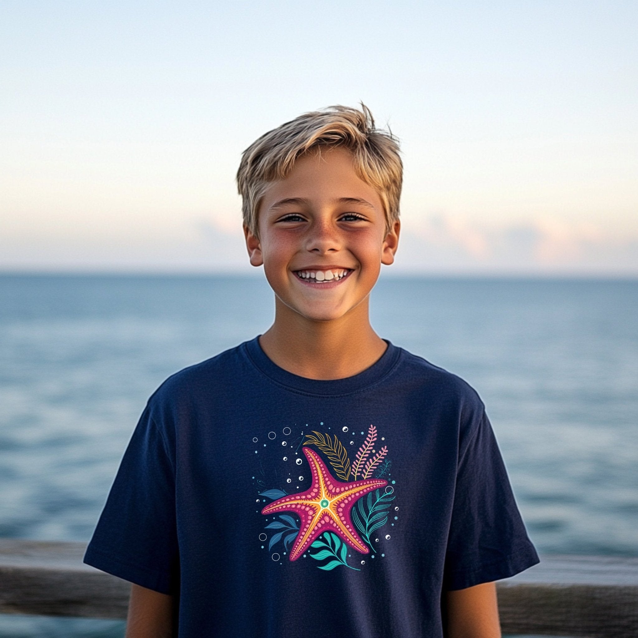 Starfish Art T-Shirt, Colorful Sea Life Tee, Kids Ocean Shirt, Marine Life Graphic Tee, Fun Underwater Design, Youth Summer Shirt - Craig Michael Design