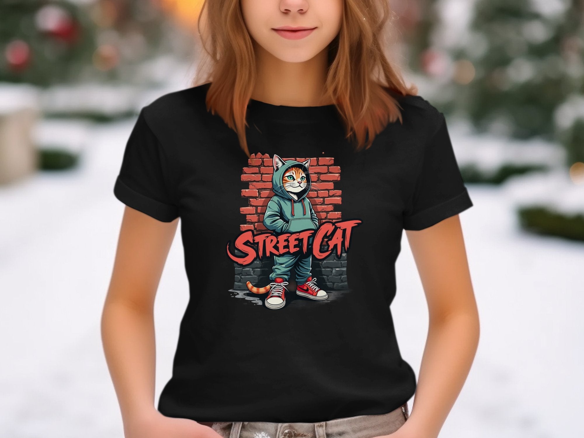 Street Cat Graphic Tee, Urban Streetwear T-Shirt, Hipster Cat in Hoodie, Cool Cat Apparel, Trendy Cat Print Tee, Casual Street Look - Craig Michael Design