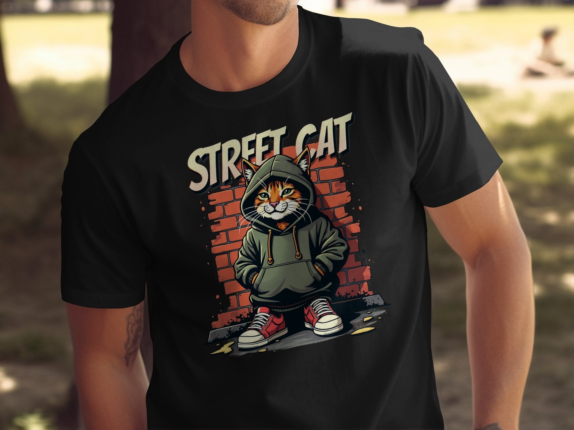 Street Cat Hoodie T-Shirt, Cool Cat Graphic Tee, Urban Style Cat Shirt, Feline in Hoodie T-Shirt, Trendy Cat Streetwear - Craig Michael Design