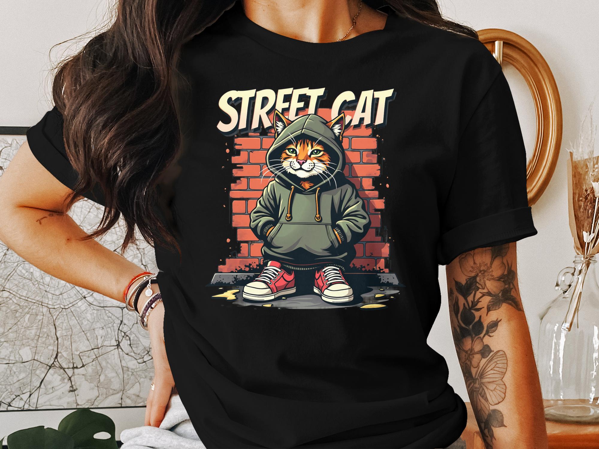 Street Cat Hoodie T-Shirt, Cool Cat Graphic Tee, Urban Style Cat Shirt, Feline in Hoodie T-Shirt, Trendy Cat Streetwear - Craig Michael Design