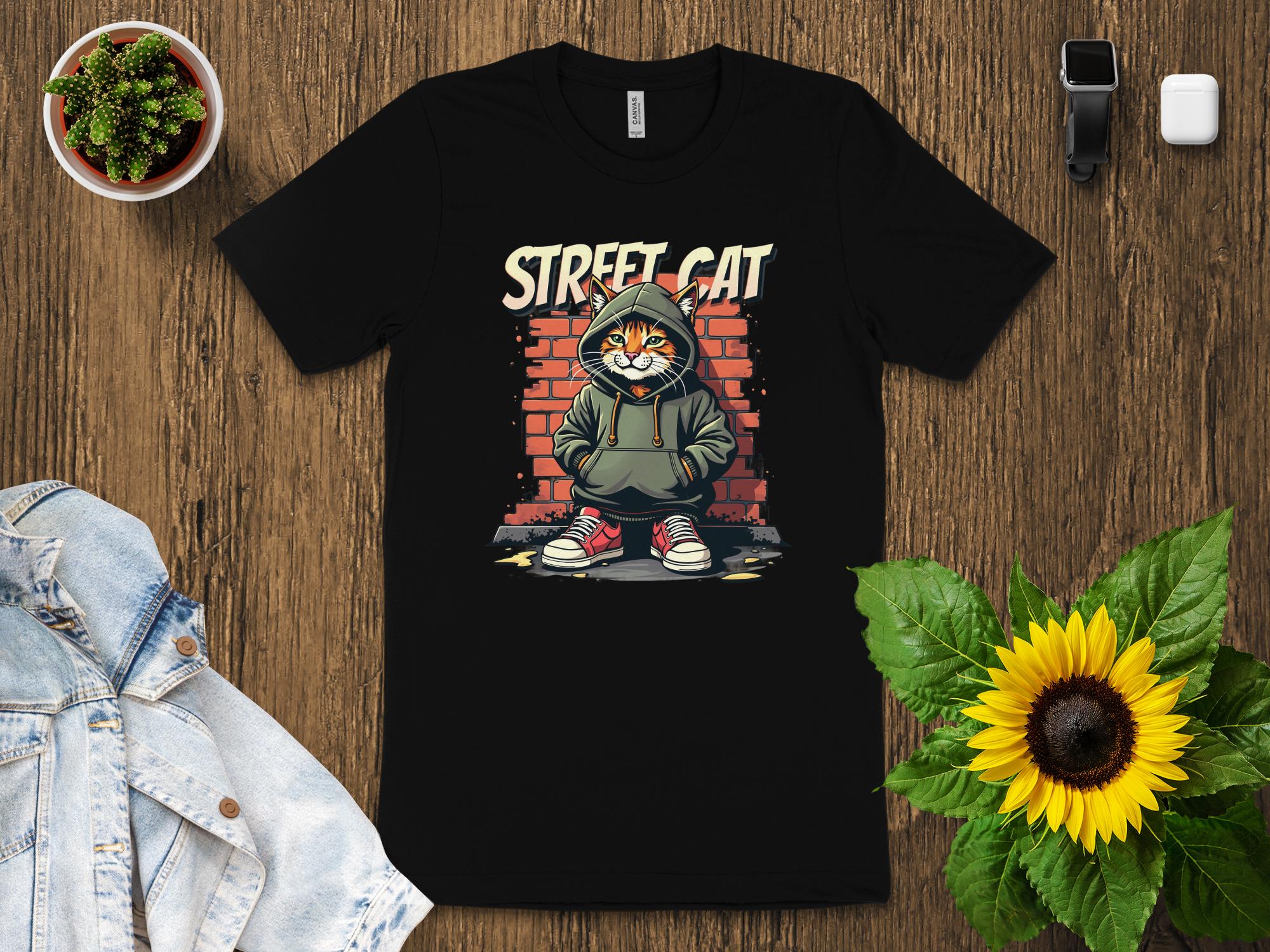 Street Cat Hoodie T-Shirt, Cool Cat Graphic Tee, Urban Style Cat Shirt, Feline in Hoodie T-Shirt, Trendy Cat Streetwear - Craig Michael Design