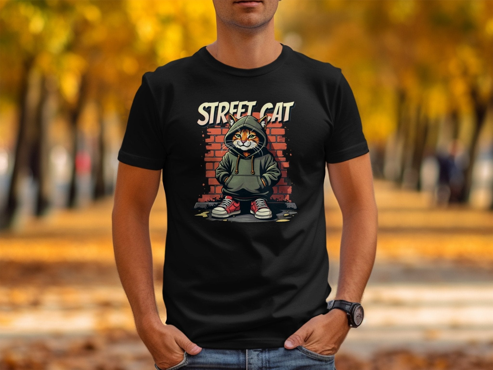 Street Cat Hoodie T-Shirt, Cool Cat Graphic Tee, Urban Style Cat Shirt, Feline in Hoodie T-Shirt, Trendy Cat Streetwear - Craig Michael Design