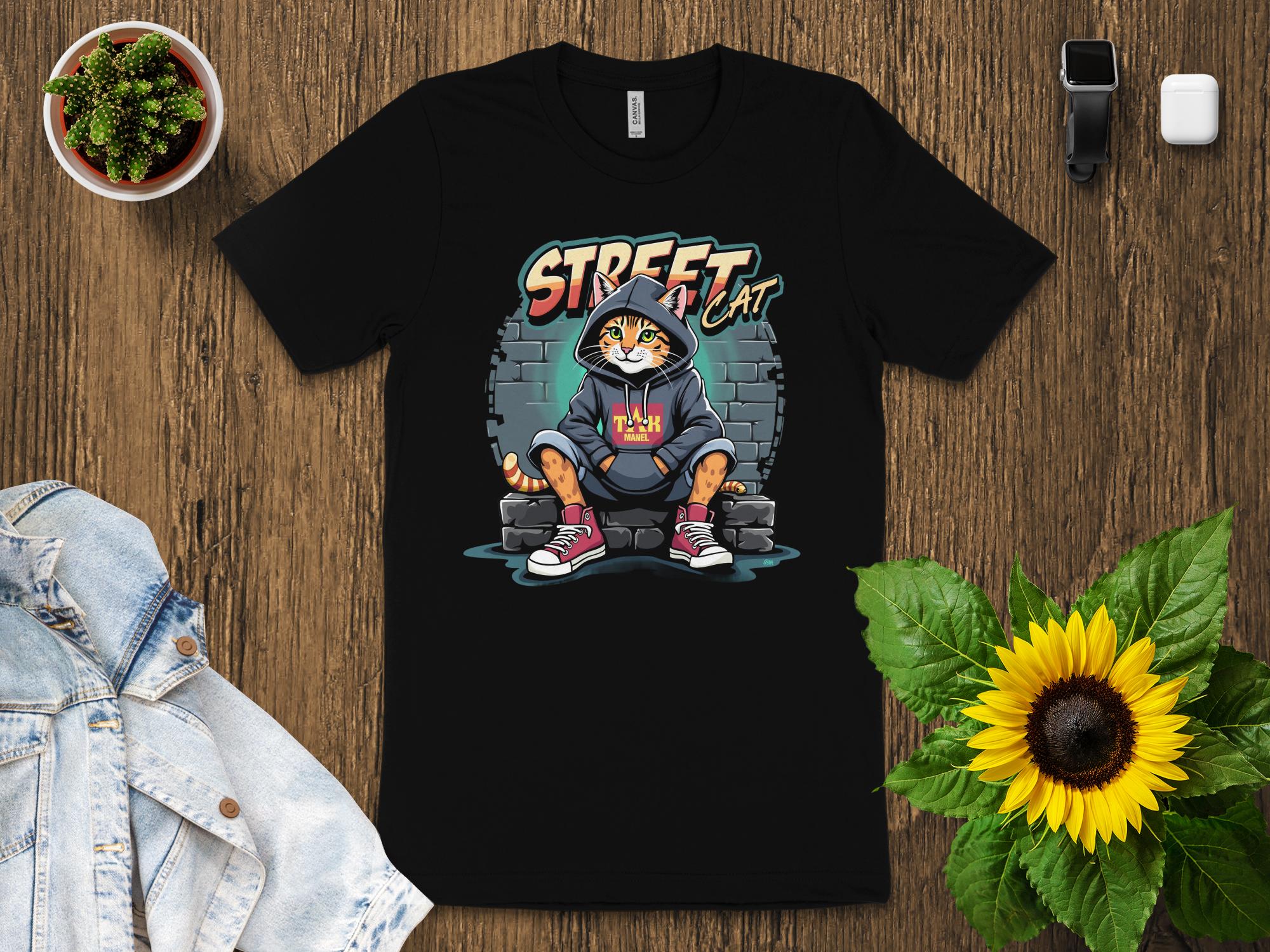 Street Cat T-Shirt, Cool Hip Hop Cat Hoodie Design, Trendy Streetwear Graphic Tee, Cute Cat Lover Shirt, Urban Cat Art T-Shirt - Craig Michael Design