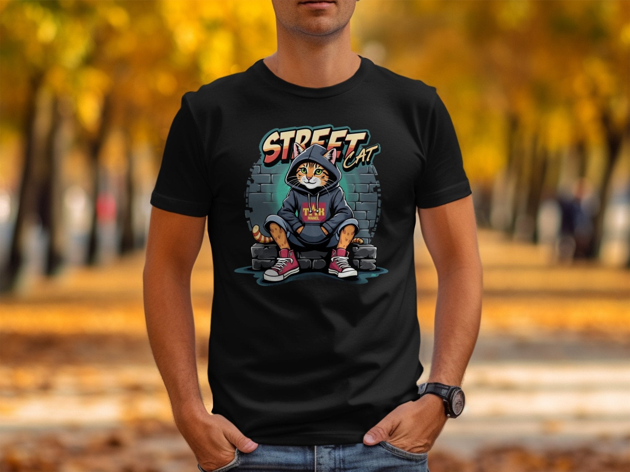 Street Cat T-Shirt, Cool Hip Hop Cat Hoodie Design, Trendy Streetwear Graphic Tee, Cute Cat Lover Shirt, Urban Cat Art T-Shirt - Craig Michael Design