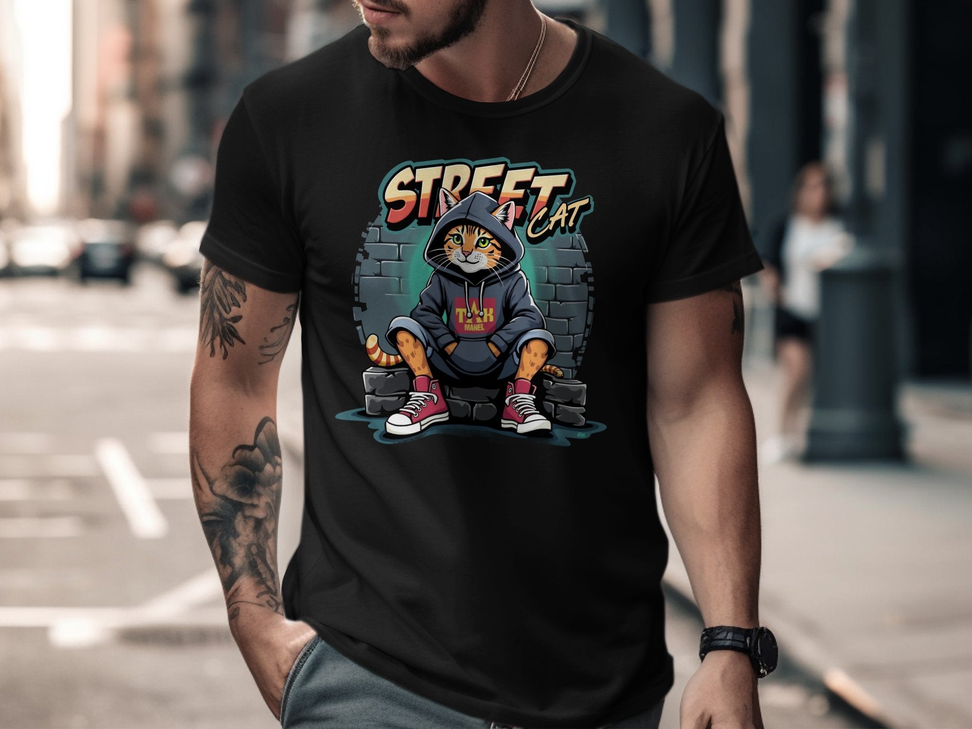 Street Cat T-Shirt, Cool Hip Hop Cat Hoodie Design, Trendy Streetwear Graphic Tee, Cute Cat Lover Shirt, Urban Cat Art T-Shirt - Craig Michael Design