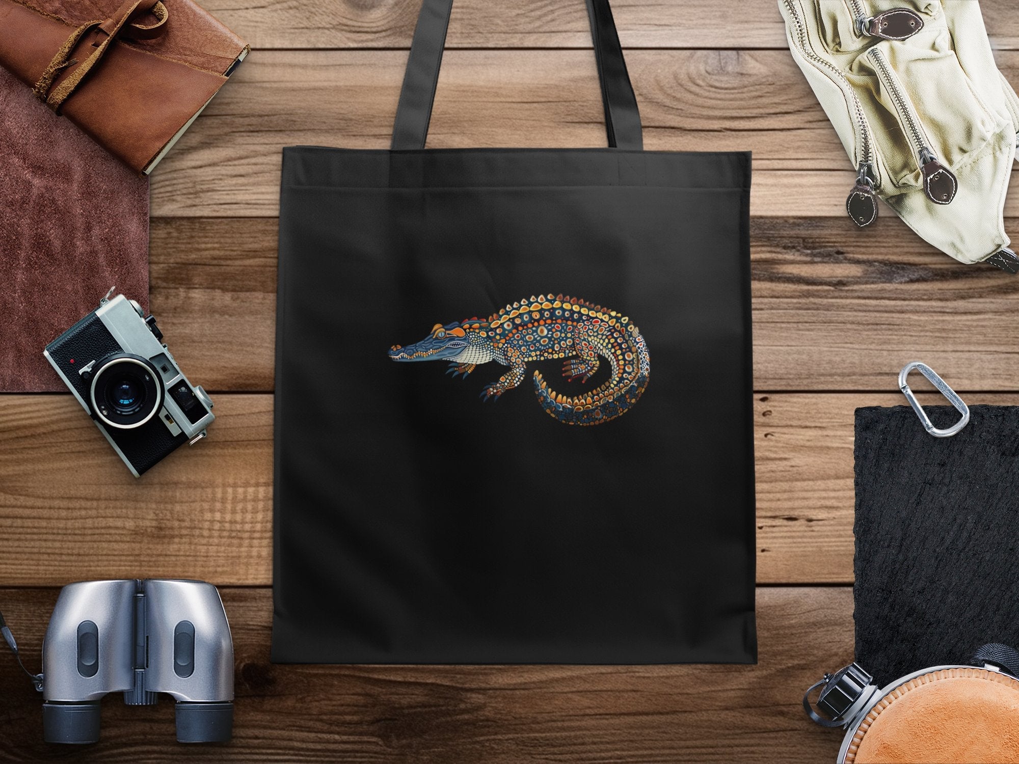 Stylish Colorful Crocodile Art Tote Bag, Unique Animal Themed Bag, Trendy Reusable Shopping Bag, Eye Catching Alligator Design Tote - Craig Michael Design