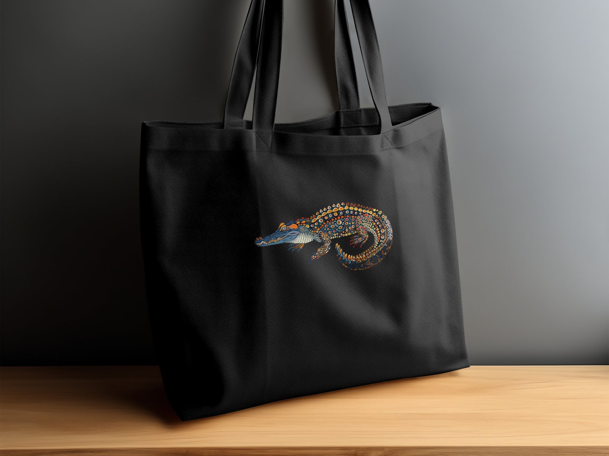 Stylish Colourful Crocodile Art Tote Bag, Unique Animal Themed Bag, Trendy Reusable Shopping Bag, Eye Catching Alligator Design Tote - Craig Michael Design