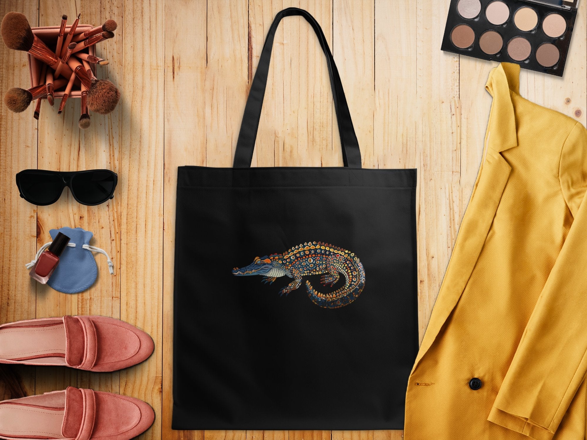 Stylish Colourful Crocodile Art Tote Bag, Unique Animal Themed Bag, Trendy Reusable Shopping Bag, Eye Catching Alligator Design Tote - Craig Michael Design