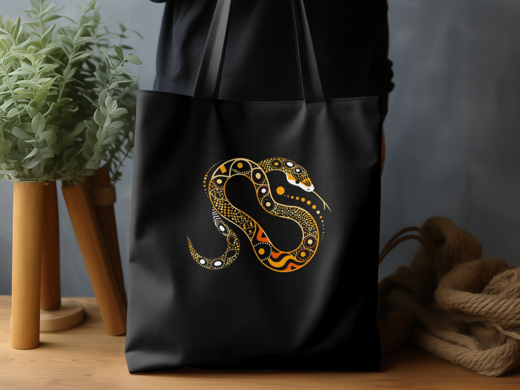 Stylish Snake Design Tote Bag, Reusable Shopper Tote, Unique Bohemian Snake Print, Eco - Friendly Bag, Fashionable Grocery Bag - Craig Michael Design