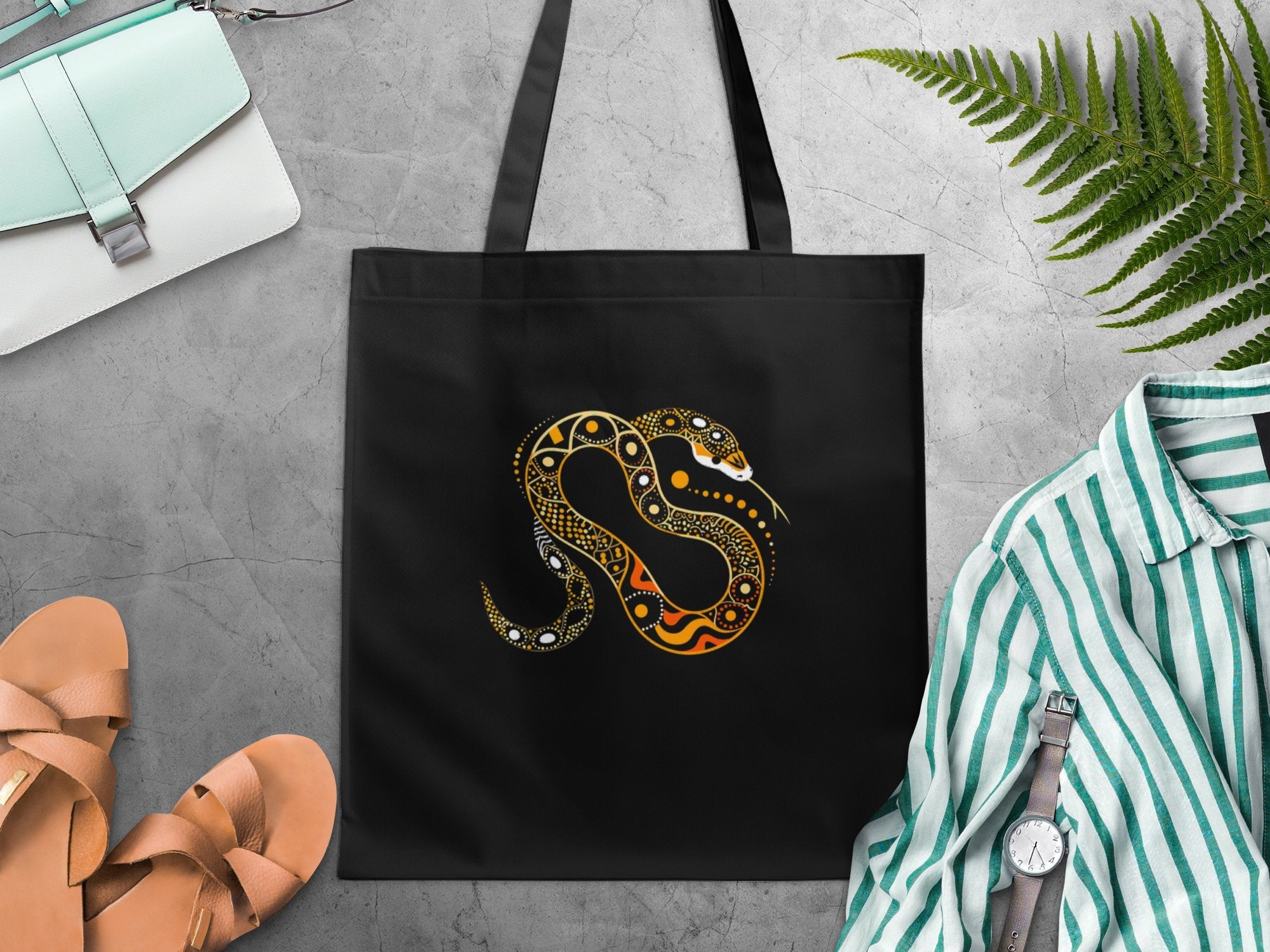 Stylish Snake Design Tote Bag, Reusable Shopper Tote, Unique Bohemian Snake Print, Eco - Friendly Bag, Fashionable Grocery Bag - Craig Michael Design