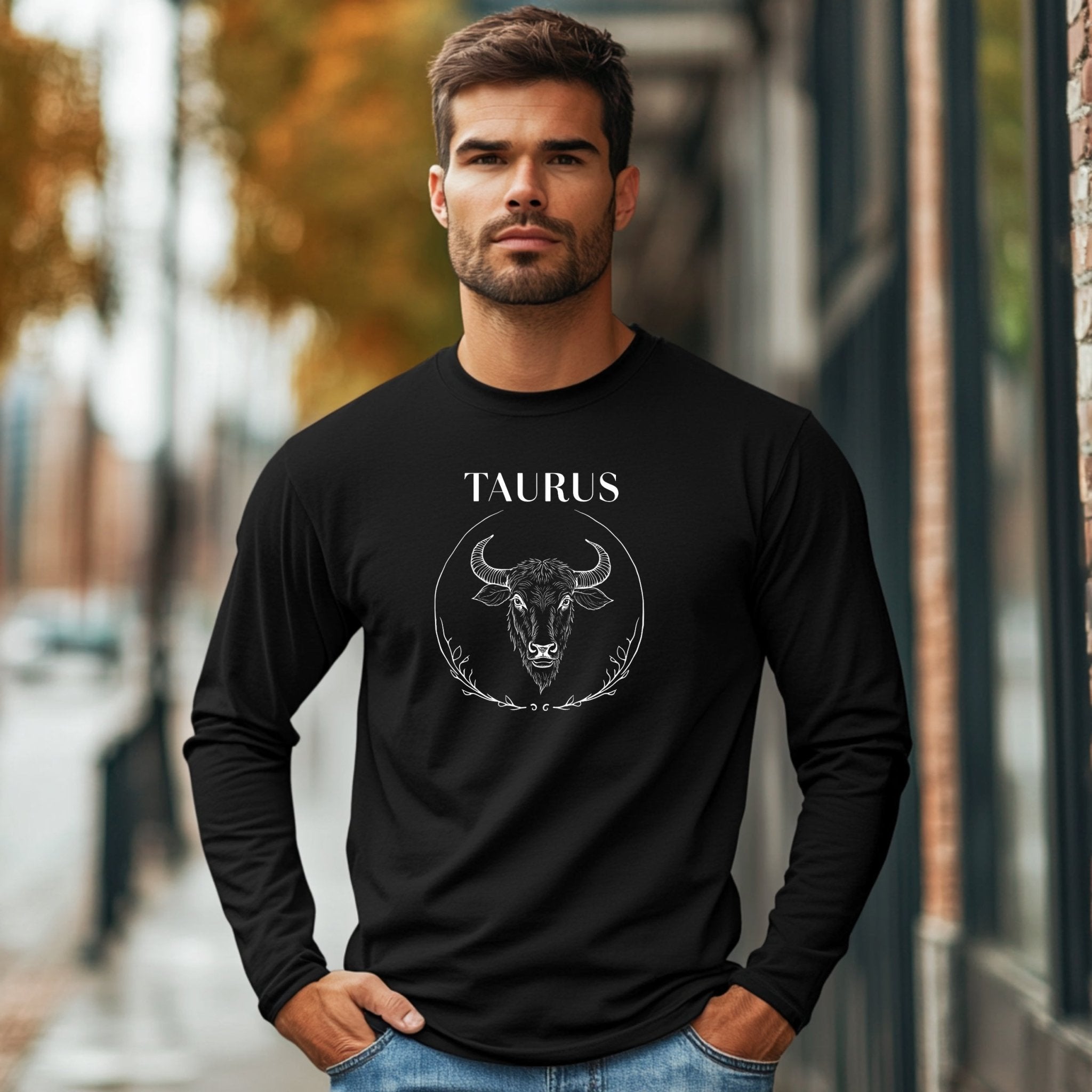 Taurus Zodiac Bull Design Long Sleeve T-Shirt, Astrology Graphic Tee, Horoscope Gift for Taurus, Stylish Casual Wear, Unisex - Craig Michael Design