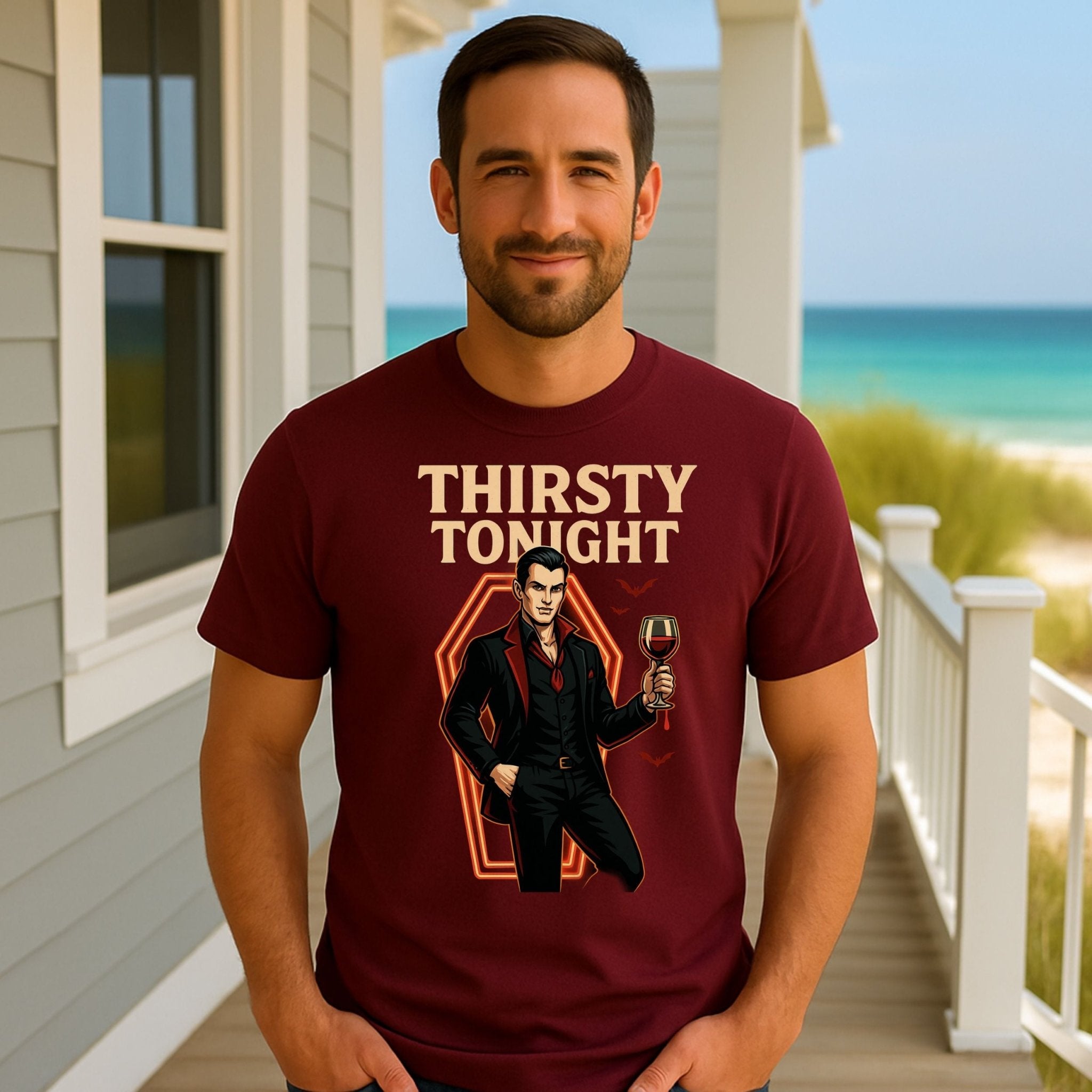 Thirsty Tonight T-Shirt, Funny Vampire Halloween Shirt - Craig Michael Design