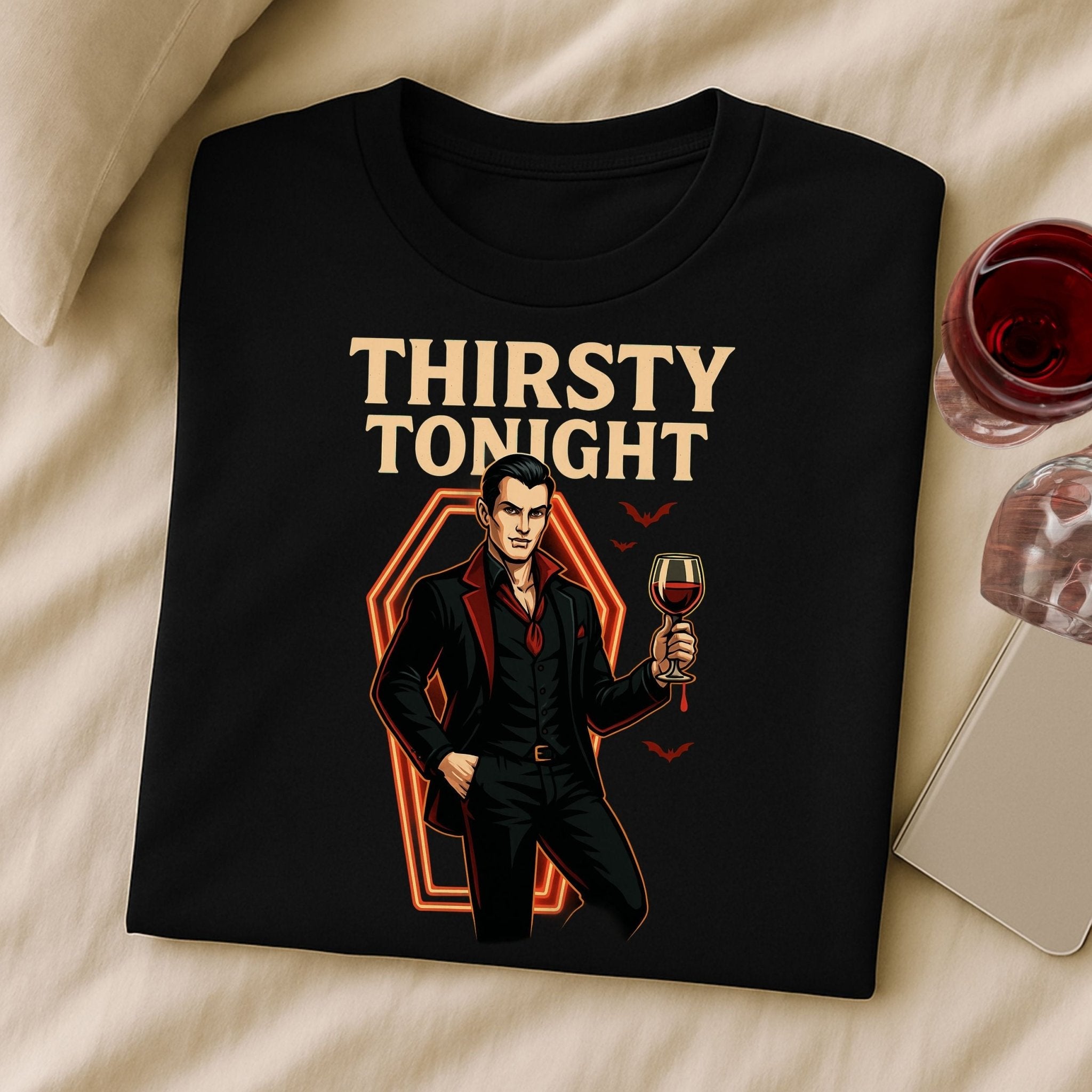 Thirsty Tonight T-Shirt, Funny Vampire Halloween Shirt - Craig Michael Design