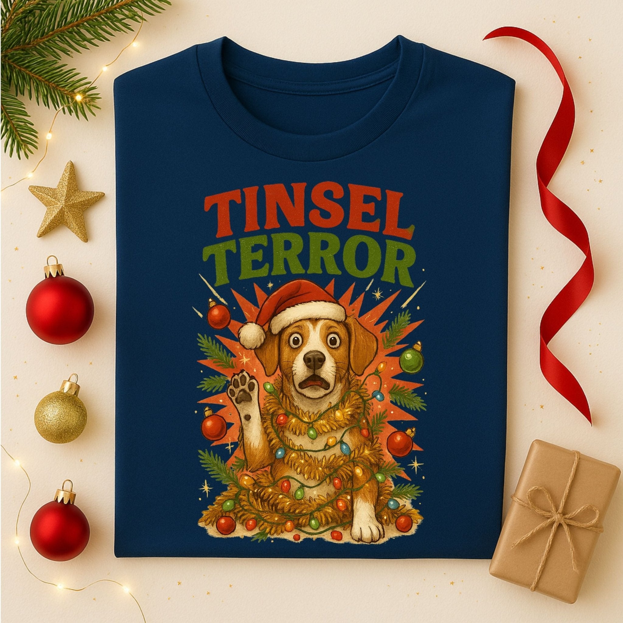Tinsel Terror Beagle Christmas Holiday Dog Graphic T-Shirt - Craig Michael Design
