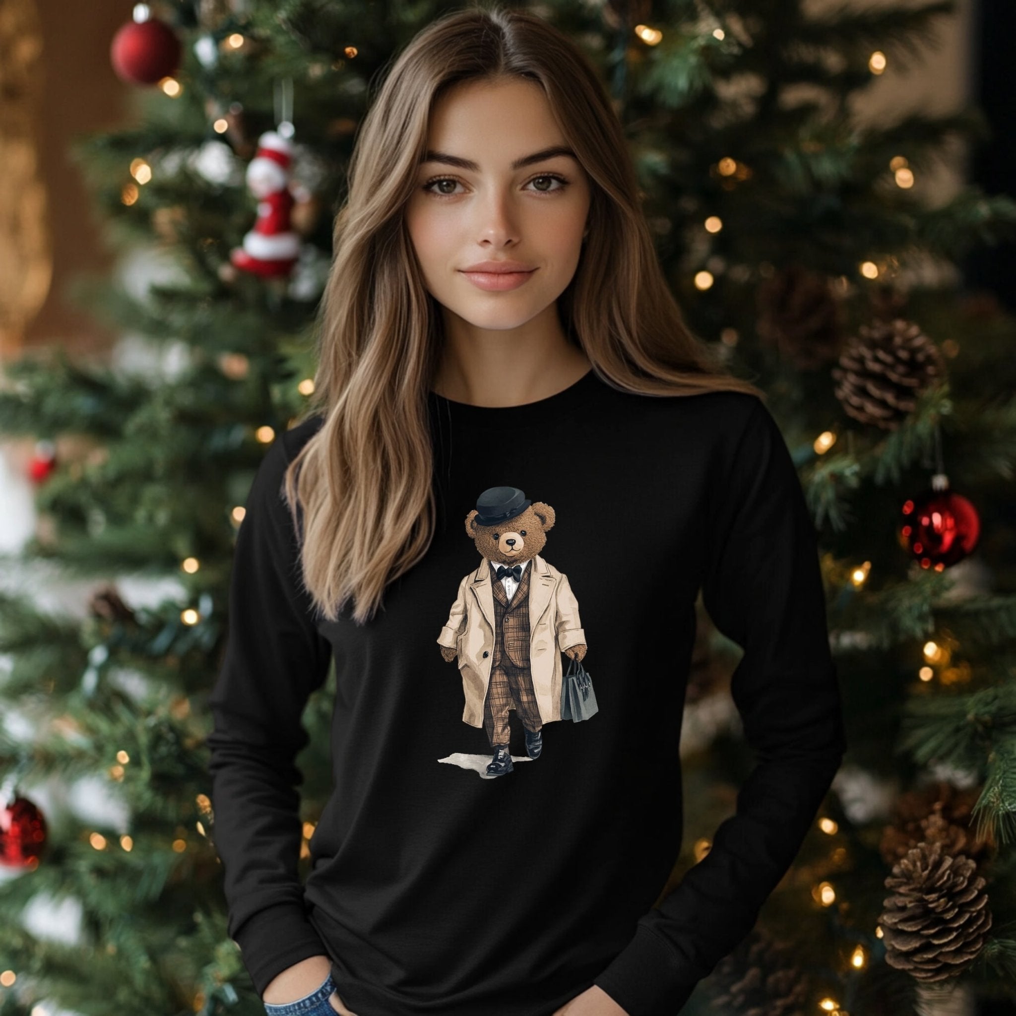 Trendy Bear Wearing Suit Graphic Long Sleeve T-Shirt, Cute Bear in Coat T-Shirt, Vintage Bear Tee, Fashionable Bear Shirt - Craig Michael Design