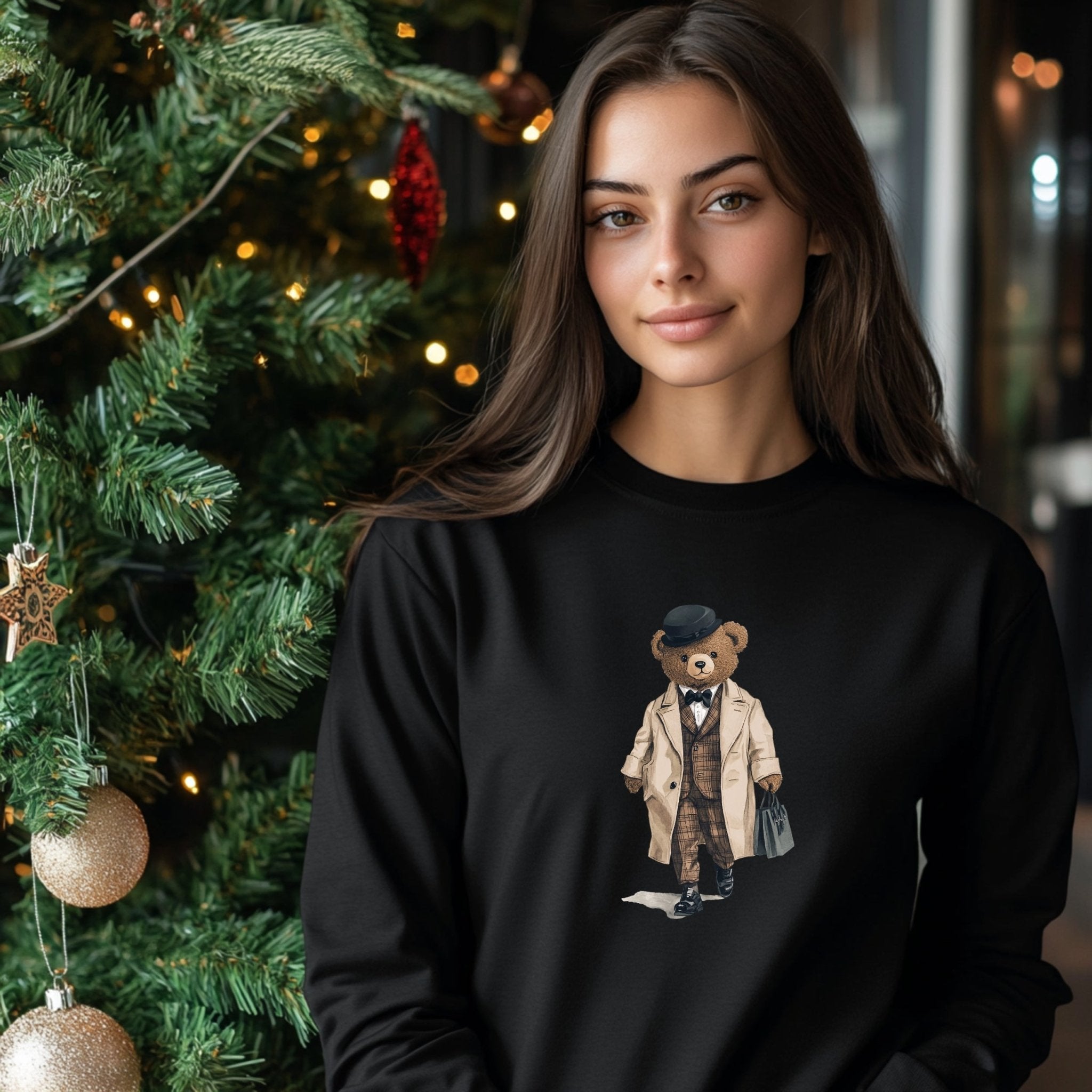 Trendy Bear Wearing Suit Graphic Long Sleeve T-Shirt, Cute Bear in Coat T-Shirt, Vintage Bear Tee, Fashionable Bear Shirt - Craig Michael Design