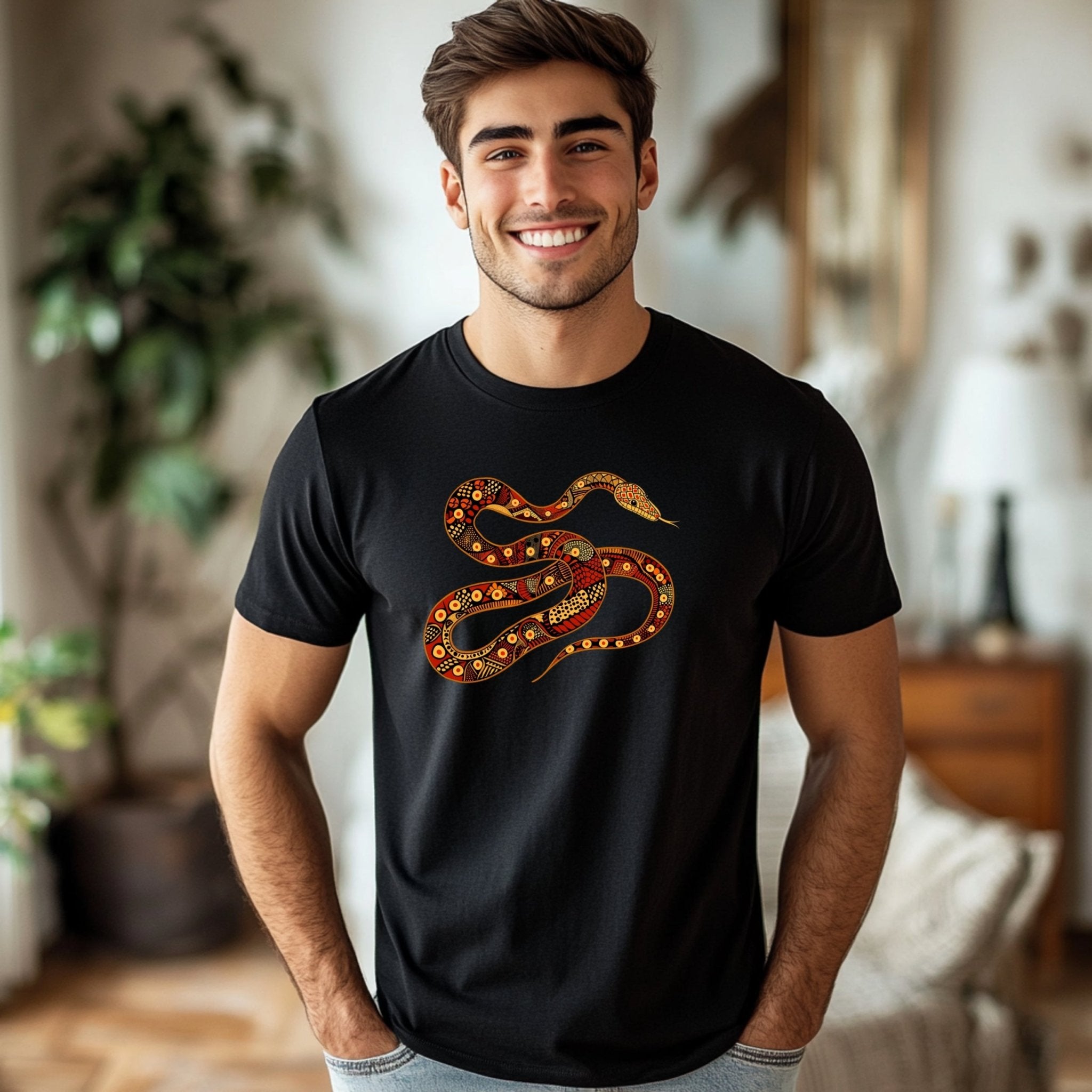 Tribal Snake T-Shirt, Unique Bohemian Style Tee for Nature Lovers and Adventurers - Craig Michael Design