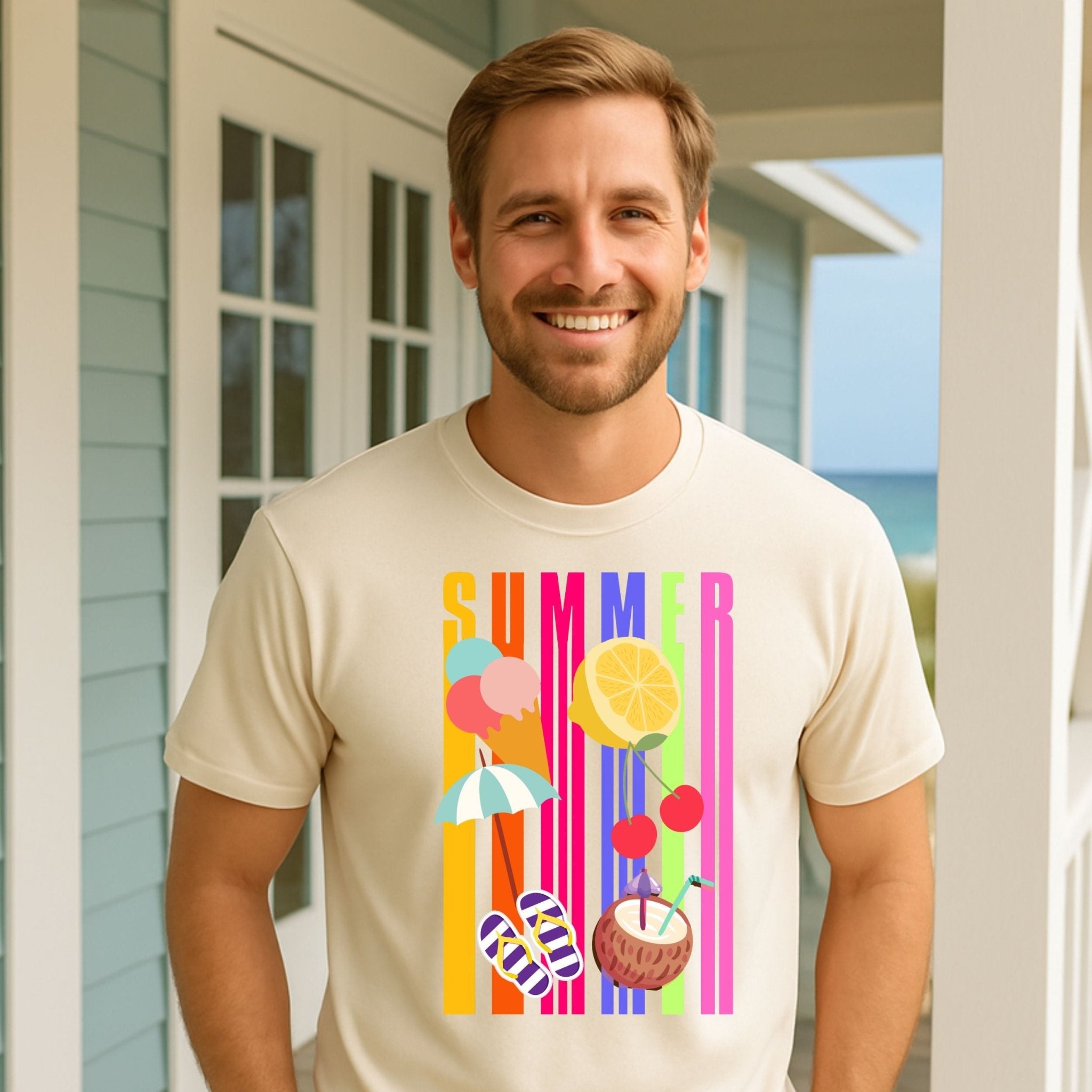 Tropical Summer T-Shirt, Colourful Fruit Beach Shirt, Fun Holiday Tee - Craig Michael Design