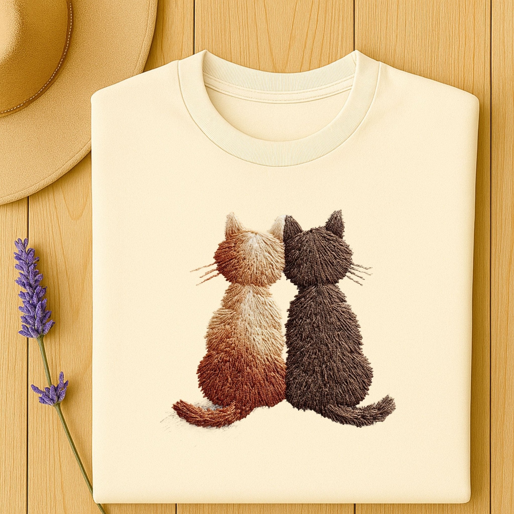 Two Cats Embroidered Style T-Shirt - Craig Michael Design