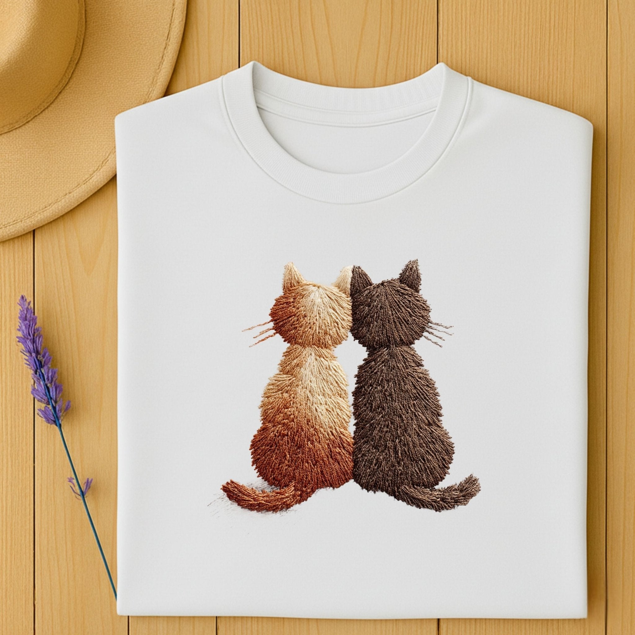 Two Cats Embroidered Style T-Shirt - Craig Michael Design