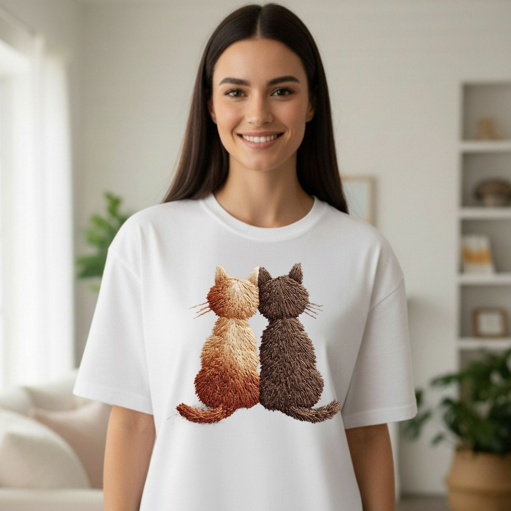 Two Cats Embroidered Style T-Shirt - Craig Michael Design