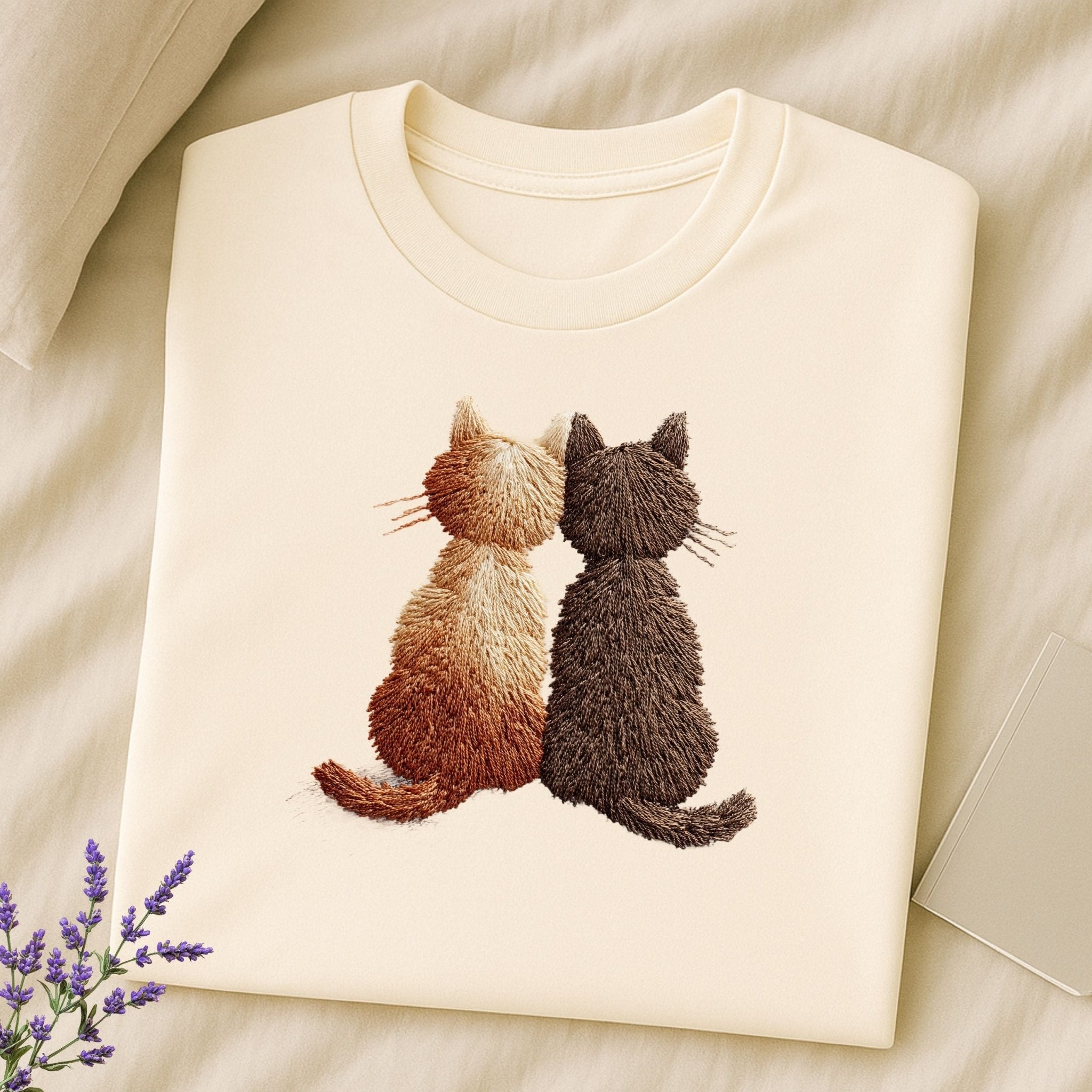 Two Cats Embroidered Style T-Shirt - Craig Michael Design