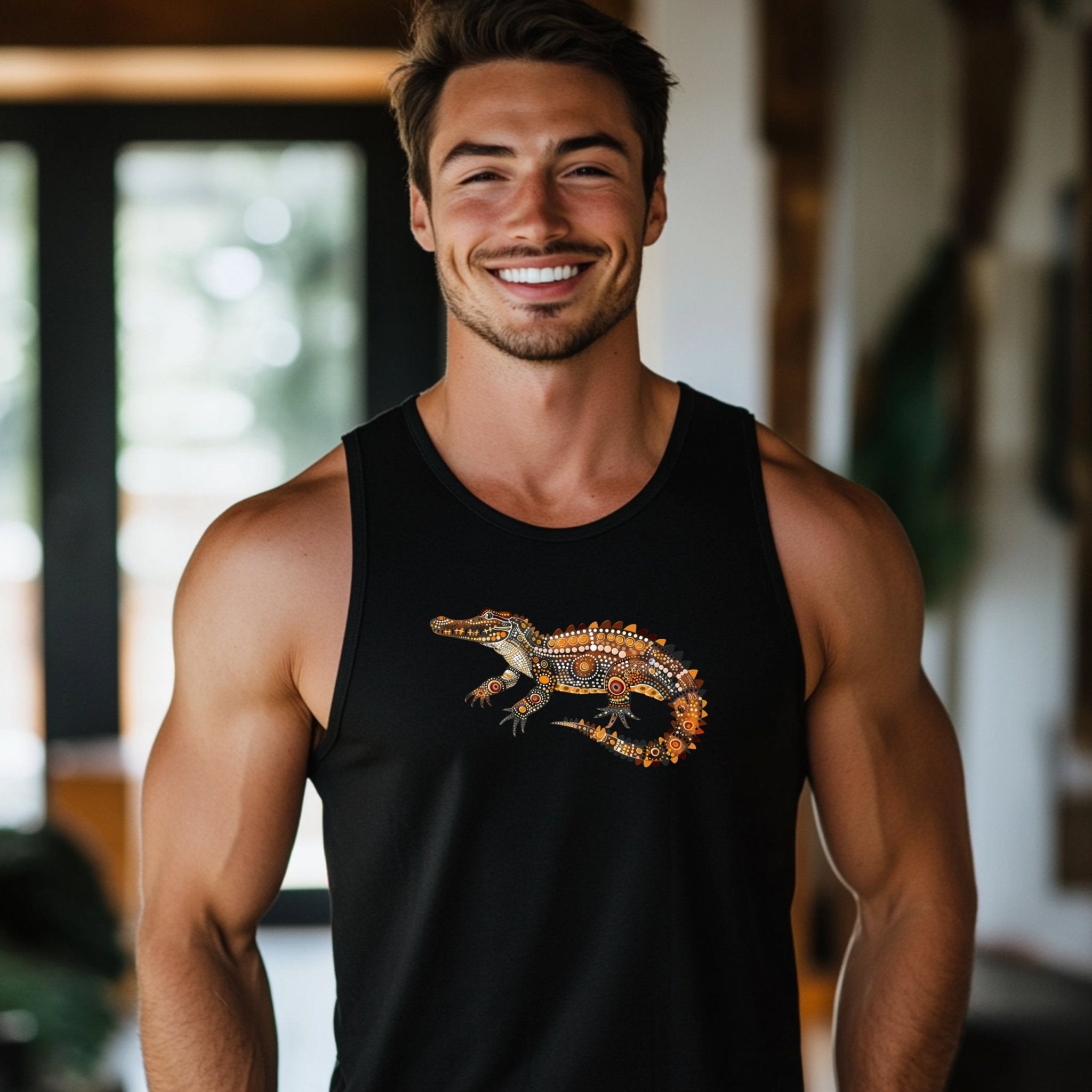 Unique Aboriginal Art Crocodile T-Shirt, Colorful Animal Design, Perfect Gift for Wildlife Lovers - Craig Michael Design