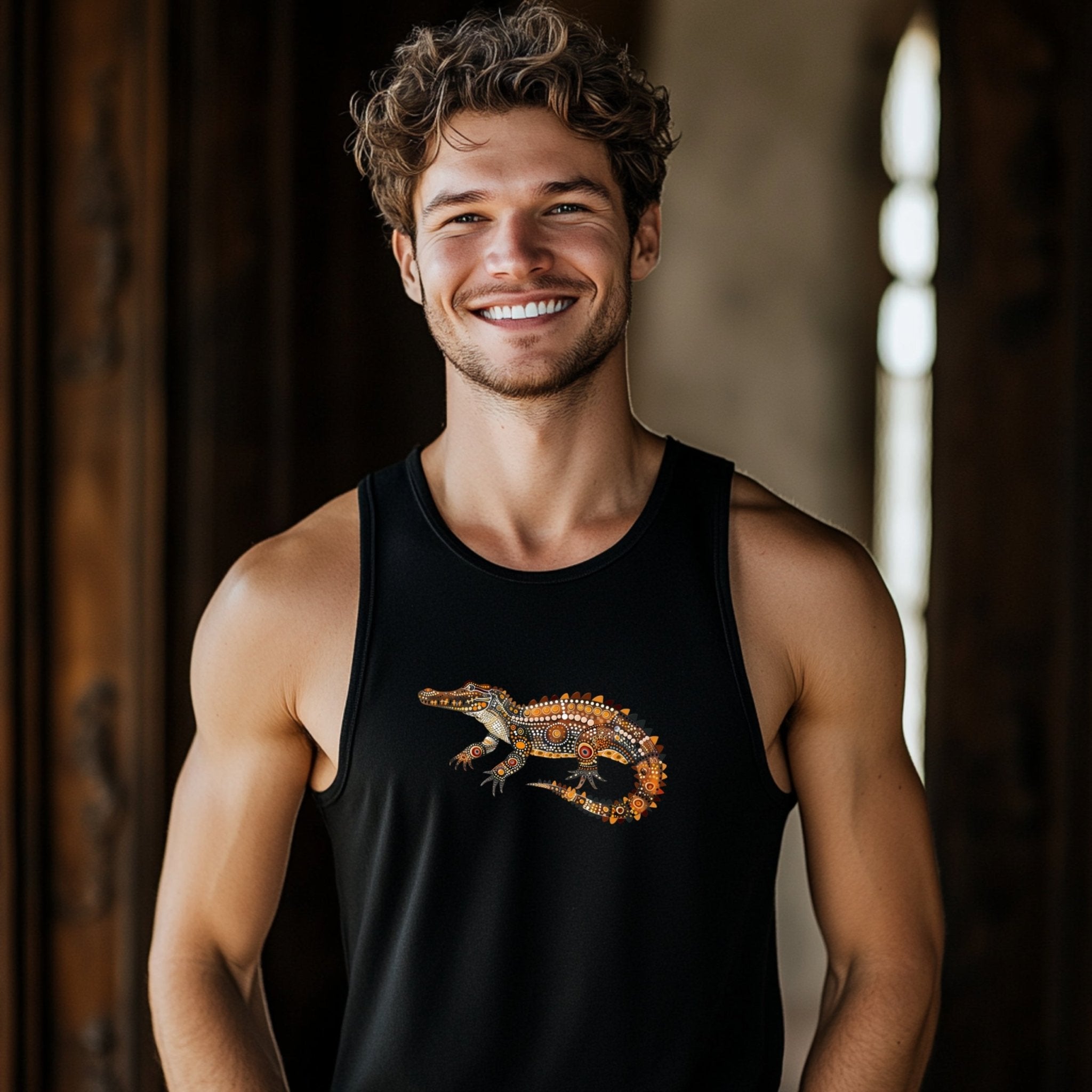 Unique Aboriginal Art Crocodile T-Shirt, Colorful Animal Design, Perfect Gift for Wildlife Lovers - Craig Michael Design