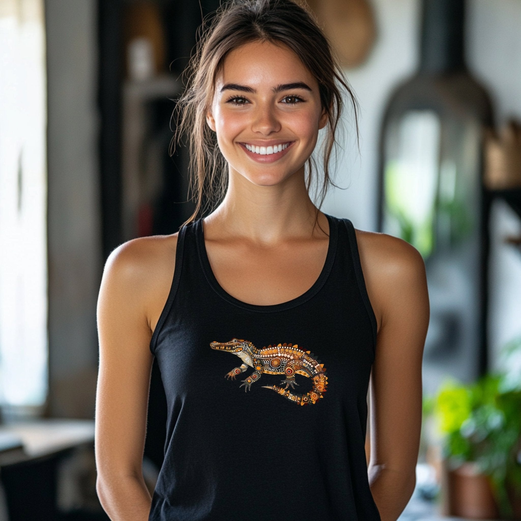 Unique Aboriginal Art Crocodile T-Shirt, Colorful Animal Design, Perfect Gift for Wildlife Lovers - Craig Michael Design