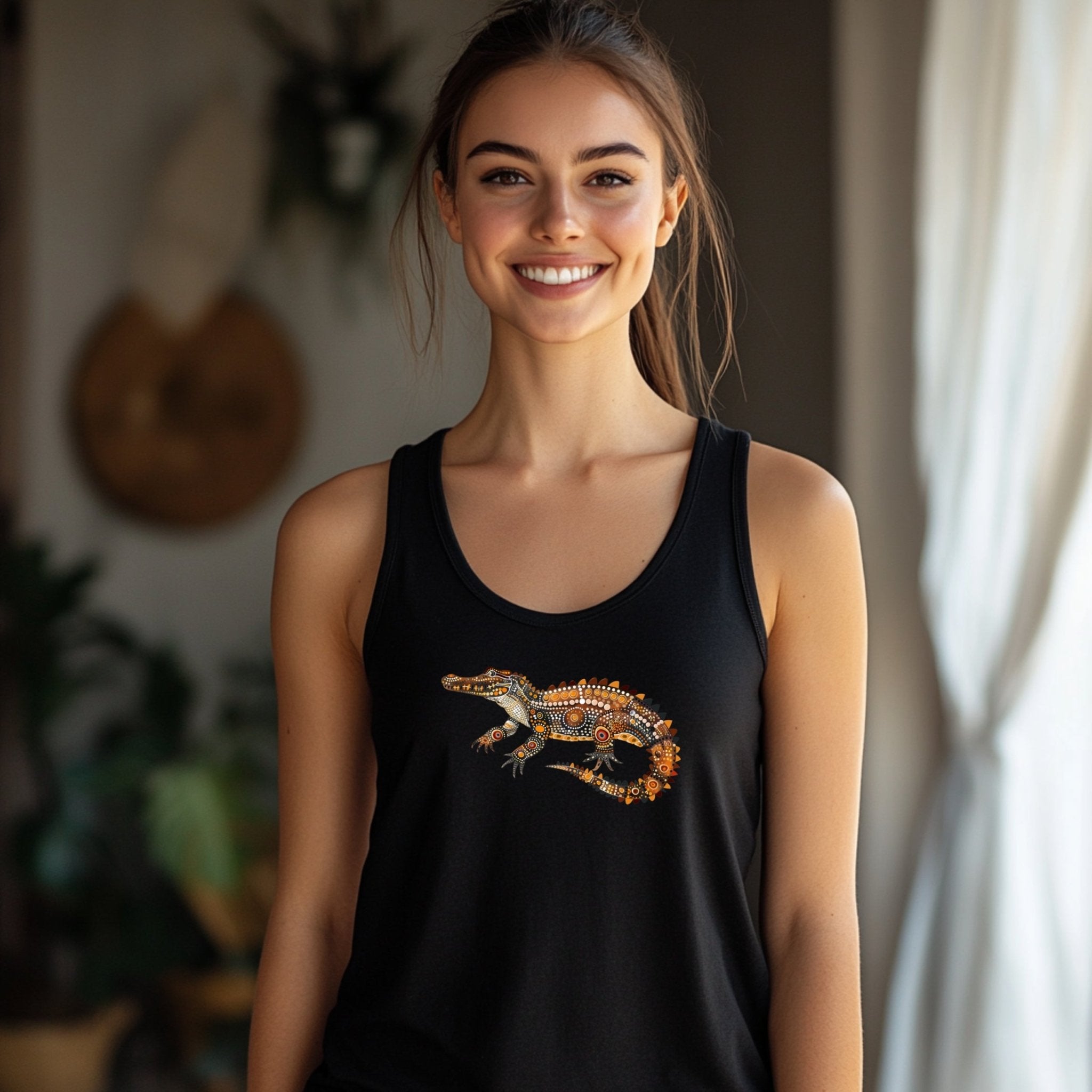 Unique Aboriginal Art Crocodile T-Shirt, Colorful Animal Design, Perfect Gift for Wildlife Lovers - Craig Michael Design