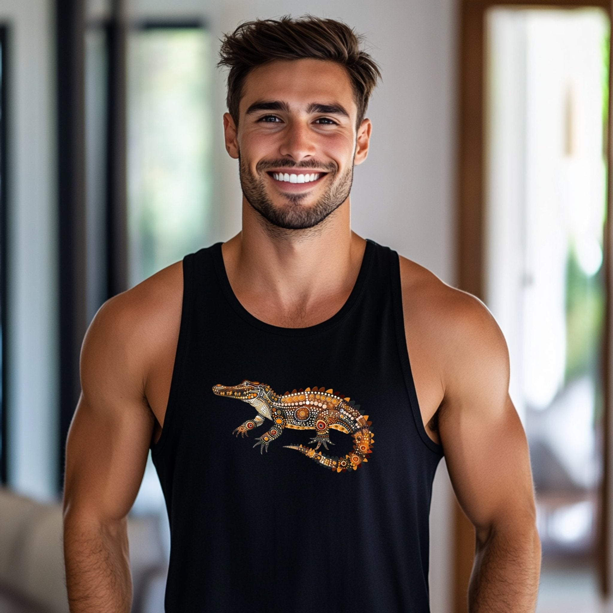 Unique Aboriginal Art Crocodile T-Shirt, Colorful Animal Design, Perfect Gift for Wildlife Lovers - Craig Michael Design