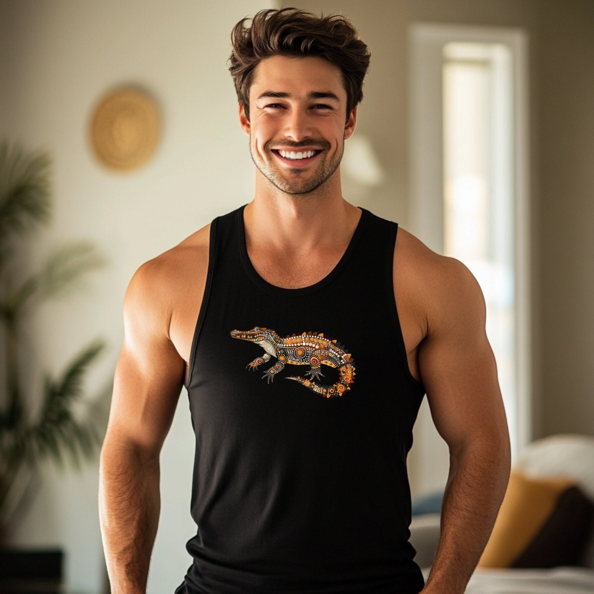 Unique Aboriginal Art Crocodile T-Shirt, Colorful Animal Design, Perfect Gift for Wildlife Lovers - Craig Michael Design