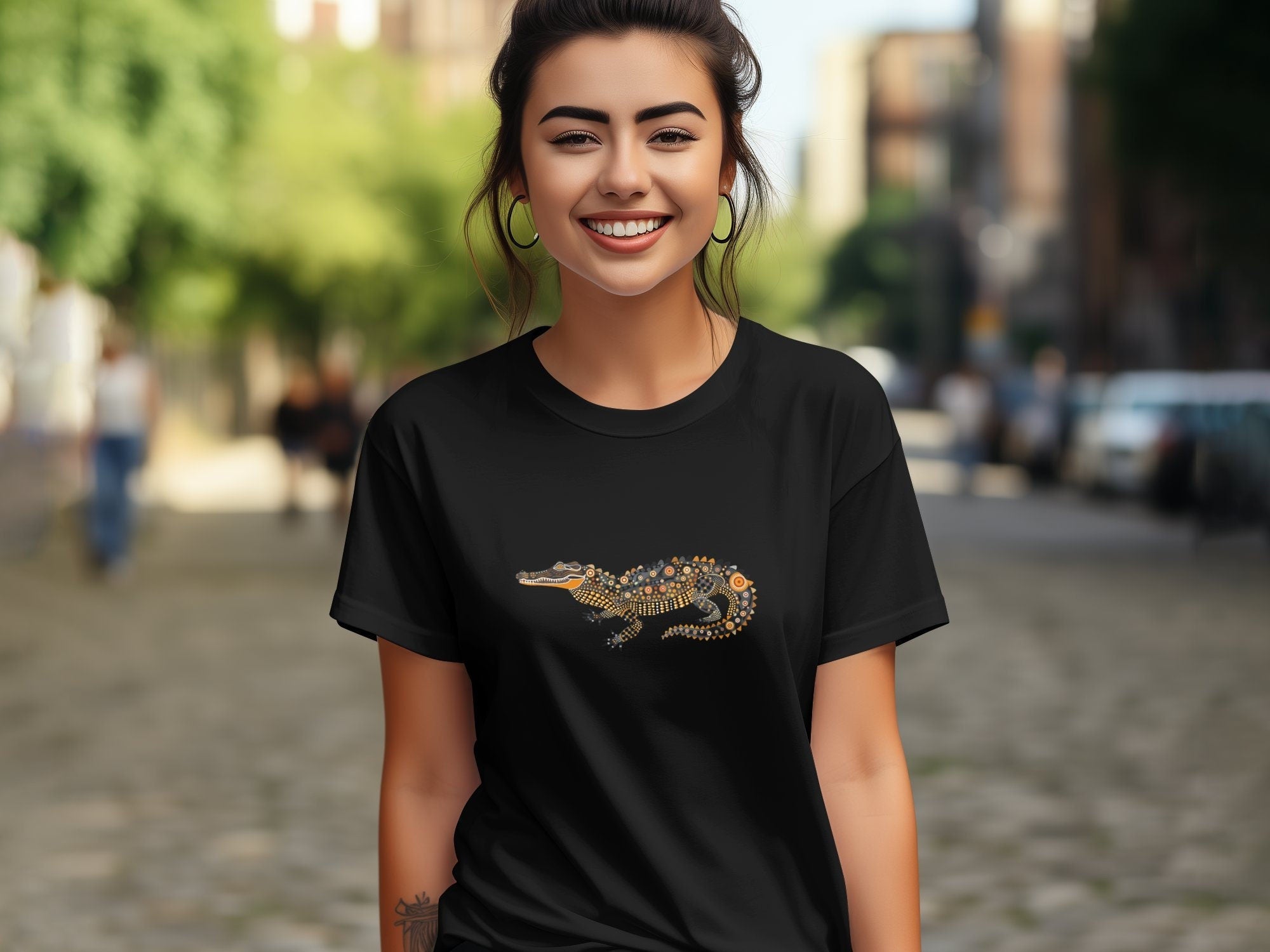 Unique Artistic Crocodile T-Shirt, Vibrant Printed Design, Perfect for Animal Lovers - Craig Michael Design