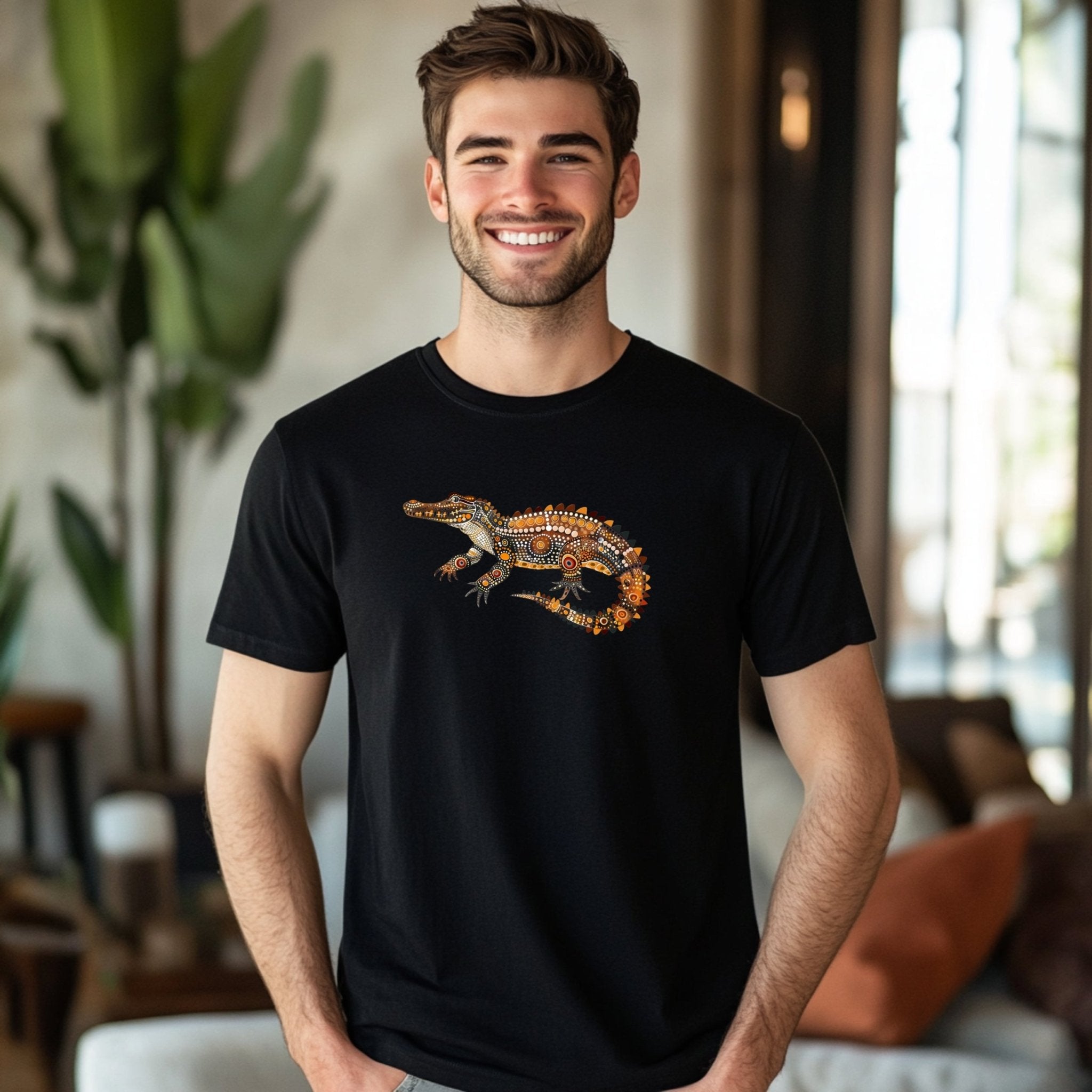 Unique Artistic Crocodile T-Shirt, Vibrant Printed Design, Perfect for Animal Lovers - Craig Michael Design