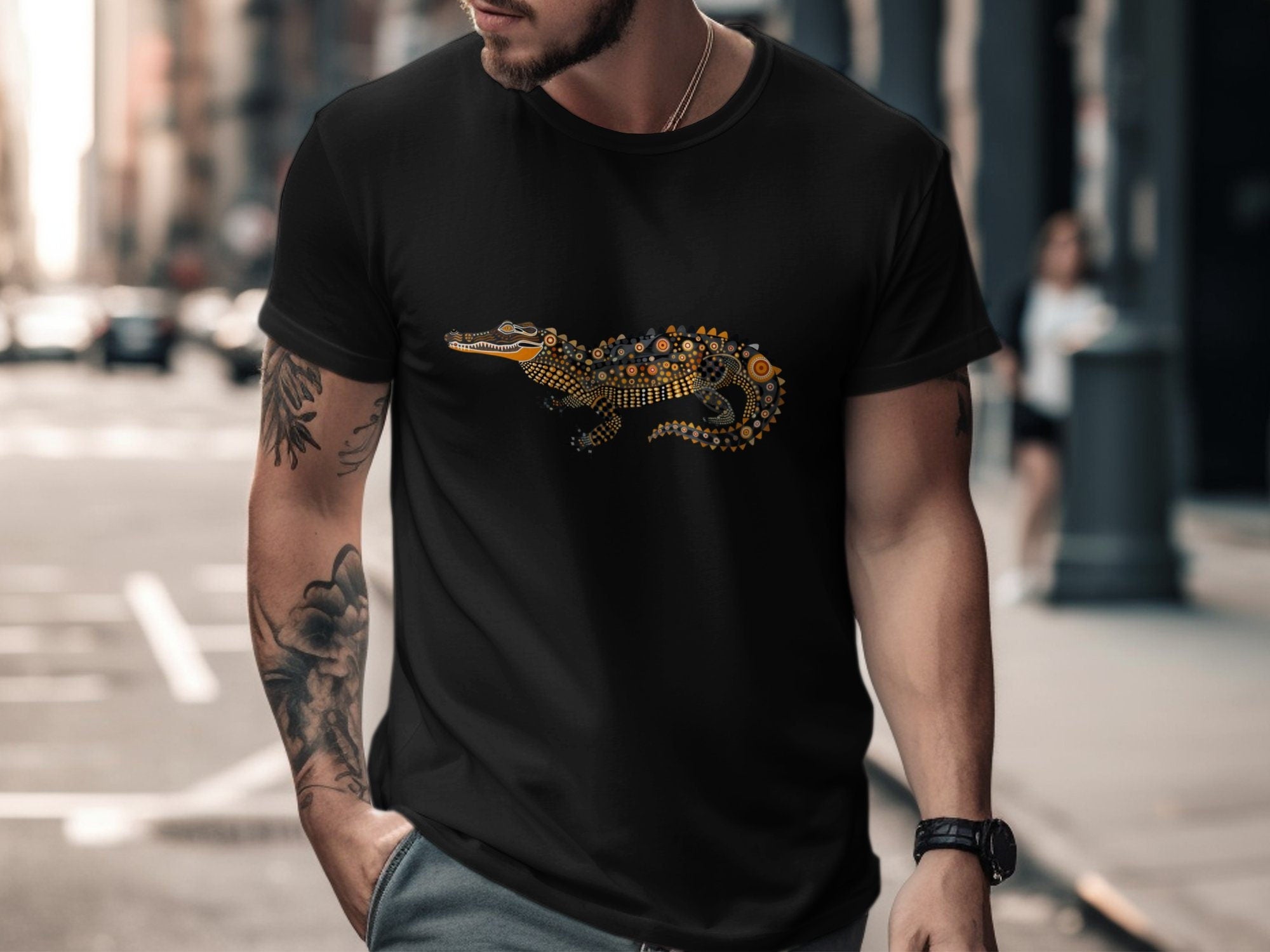 Unique Artistic Crocodile T-Shirt, Vibrant Printed Design, Perfect for Animal Lovers - Craig Michael Design