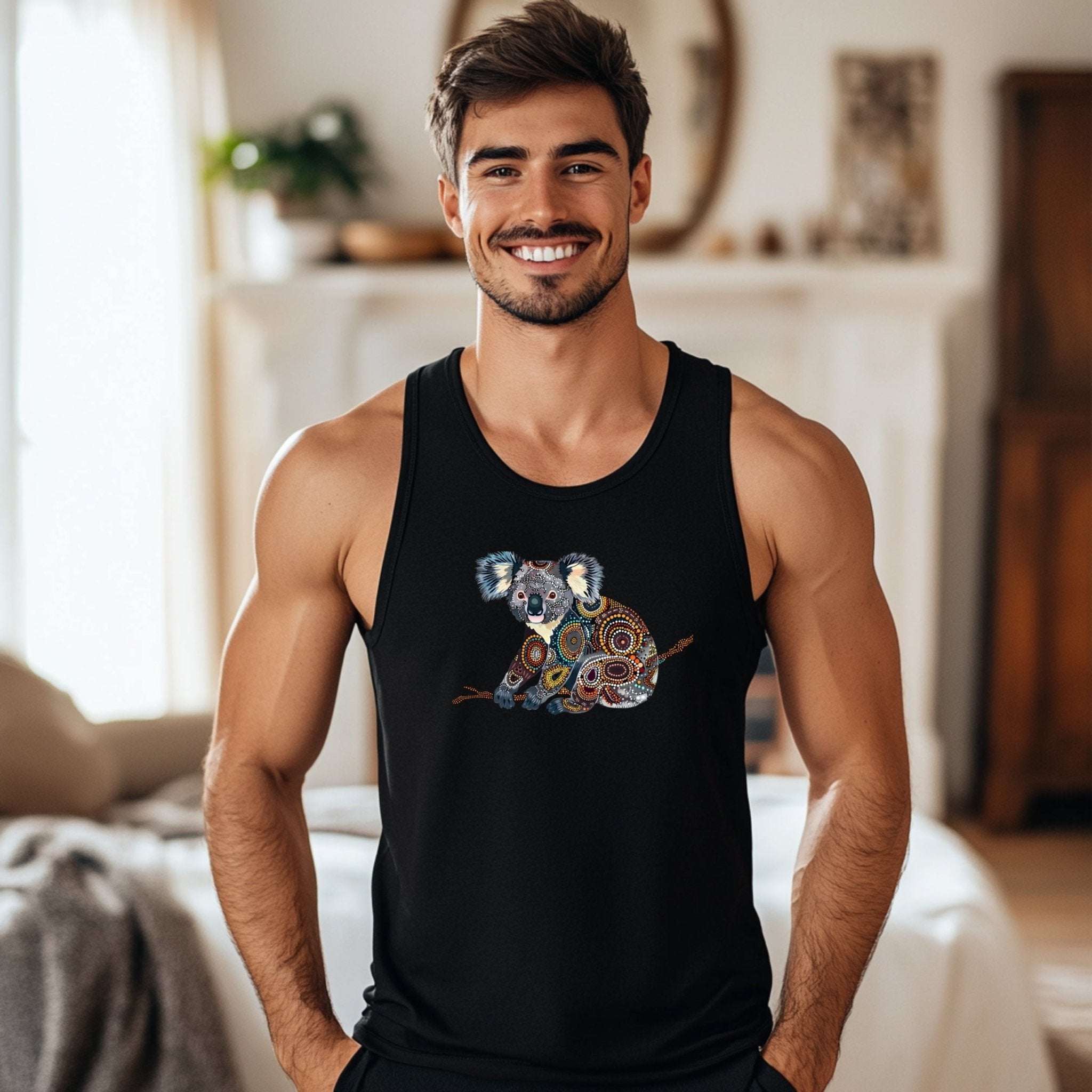 Unique Koala Art Tank Top, Summer Casual Wear, Graphic Animal Print, Comfortable Sleeveless Shirt, Vibrant Artistic Design - Craig Michael Design