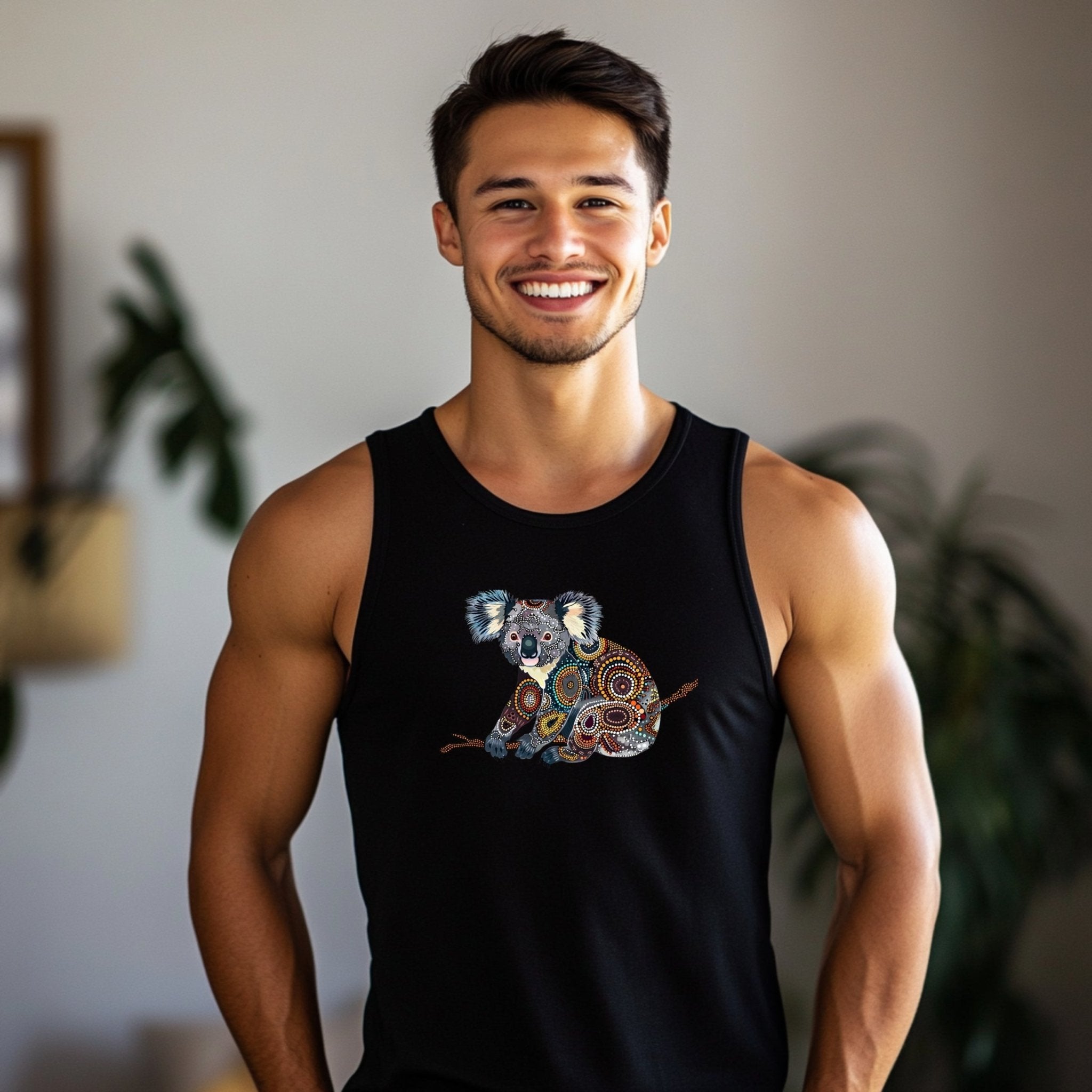 Unique Koala Art Tank Top, Summer Casual Wear, Graphic Animal Print, Comfortable Sleeveless Shirt, Vibrant Artistic Design - Craig Michael Design