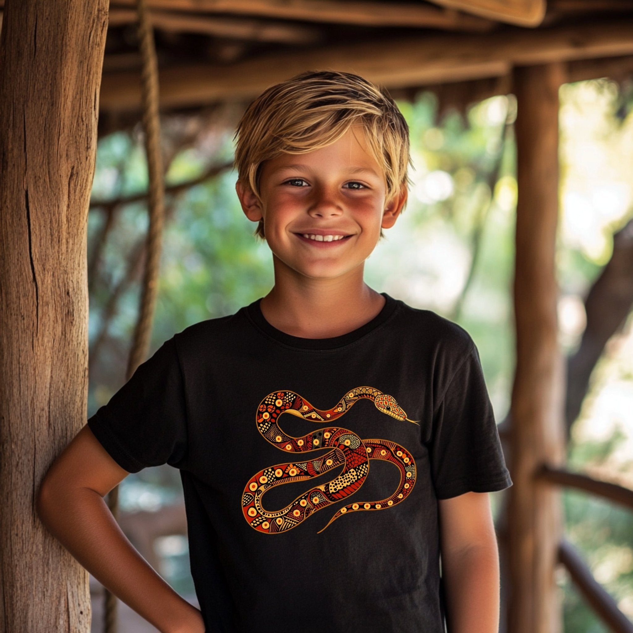 Unique Snake Art T-Shirt, Bold Serpent Graphic Tee, Tribal Design Snake Shirt, Artistic Reptile Print, Colorful Snake Illustration - Craig Michael Design