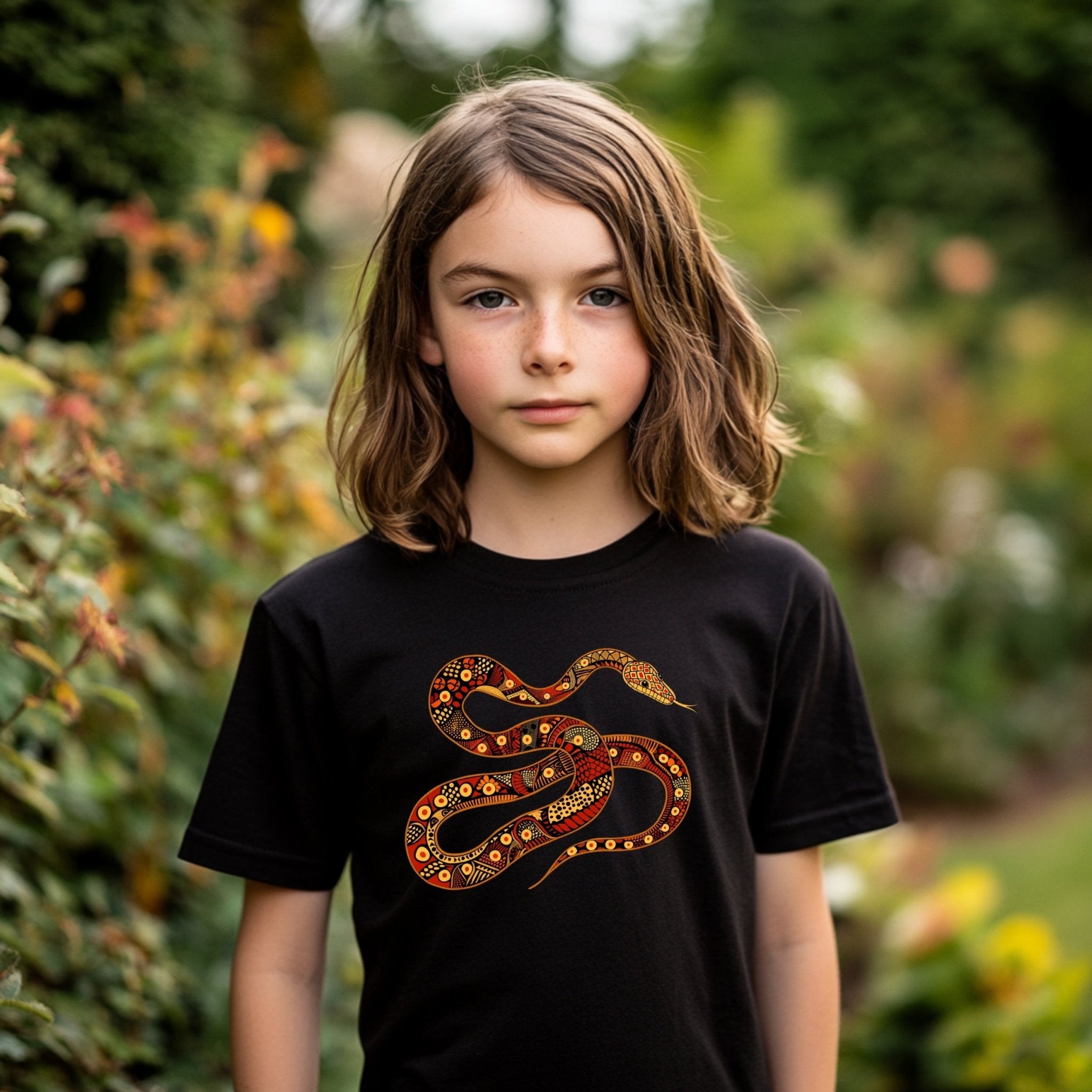 Unique Snake Art T-Shirt, Bold Serpent Graphic Tee, Tribal Design Snake Shirt, Artistic Reptile Print, Colorful Snake Illustration - Craig Michael Design